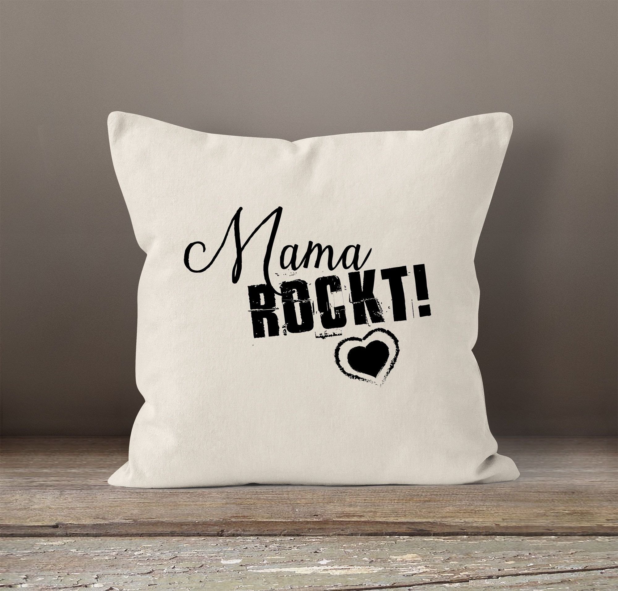 MoonWorks Dekokissen Kissenbezug Mama rockt Muttertag 40x40 natur für Geschenk Baumwolle MoonWorks® Mutter