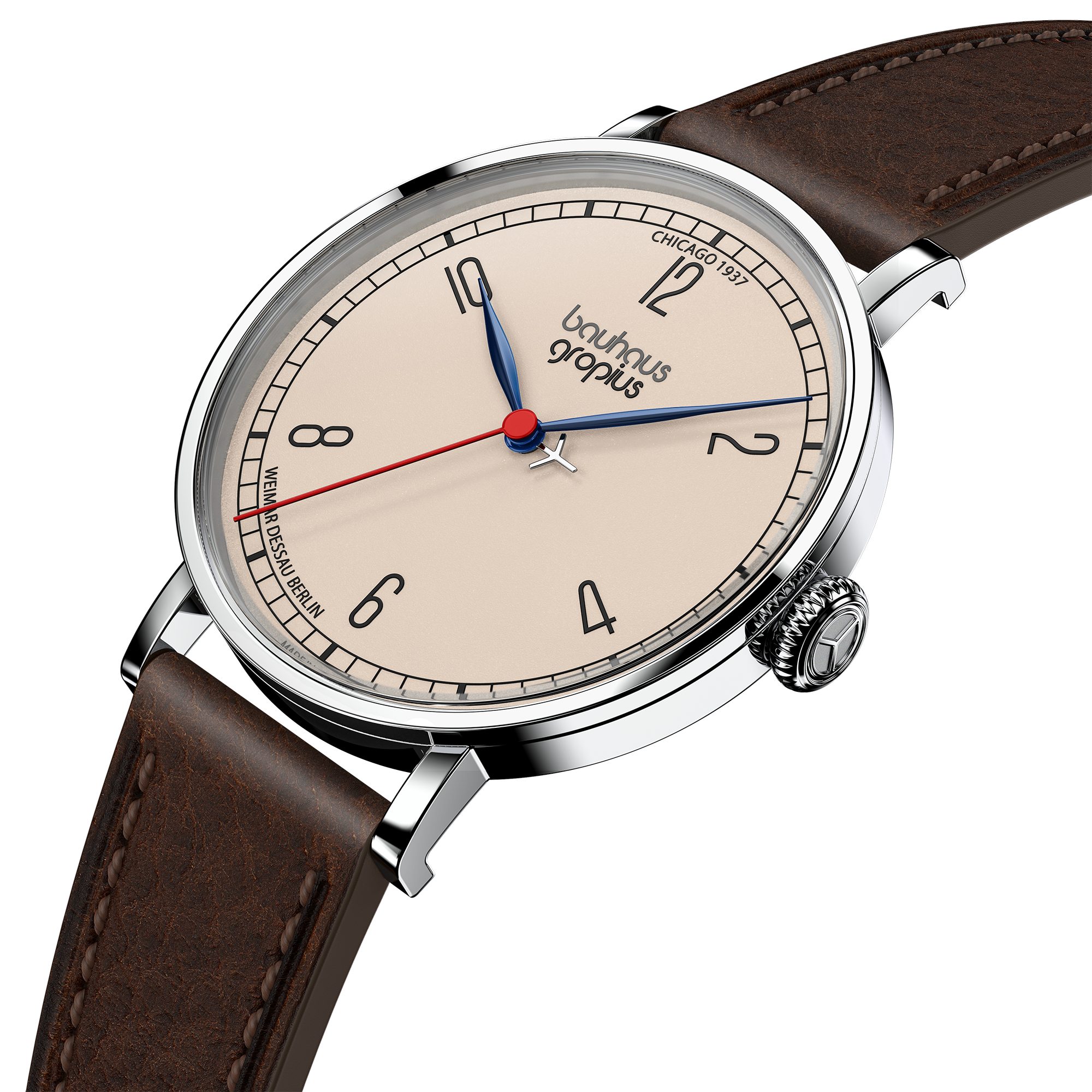 Walter Gropius Quarzuhr Made in Germany, Saphirglas, New Bauhaus Chicago 1937 LE - WGN 001-01Z, Limited Edition, Lederband mit Easy-Release System, Edelstahlgehäuse