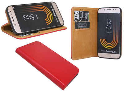 cofi1453 Handyhülle »Echtleder Tasche Flip Case Rot«, Schutzhülle Handy Wallet Cover mit Kartenfächern, Standfunktion