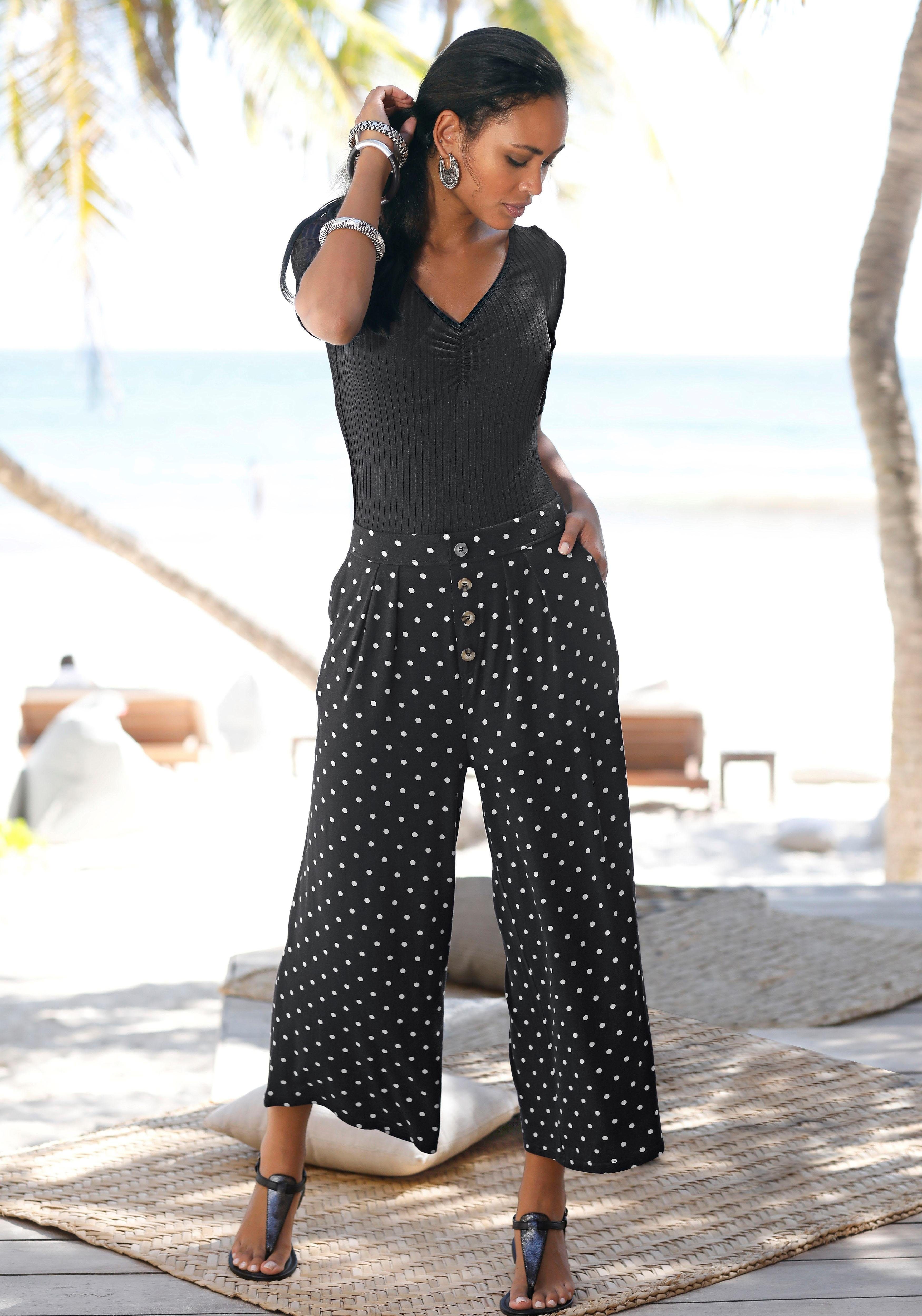 LASCANA Culotte mit Punktedruck und Taschen, elatischer Bund, 7/8-Hose, Jerseyhose