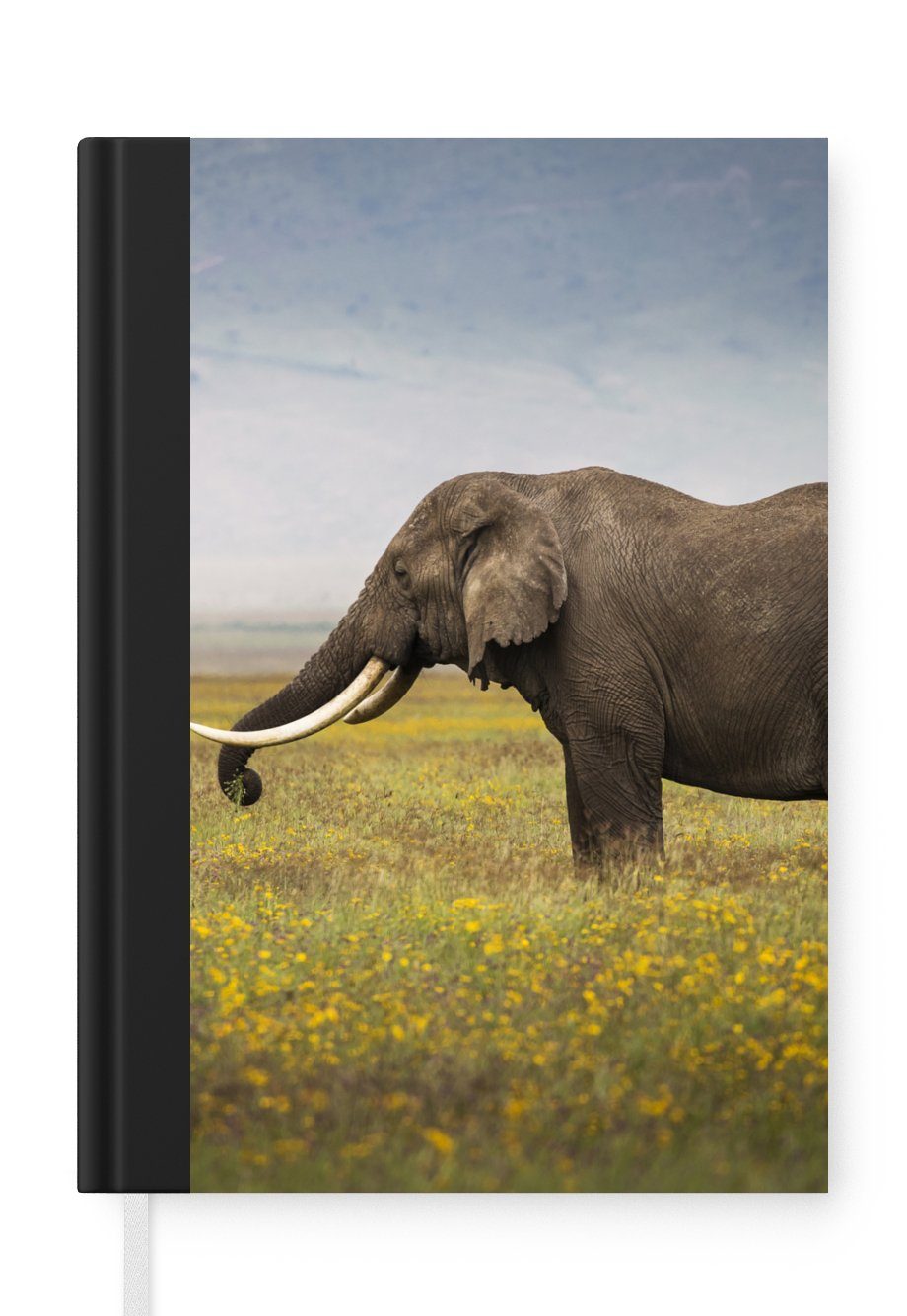 MuchoWow Notizbuch Elefant - Tiere - Blumen - Gras - Natur, Journal, Merkzettel, Tagebuch, Notizheft, A5, 98 Seiten, Haushaltsbuch