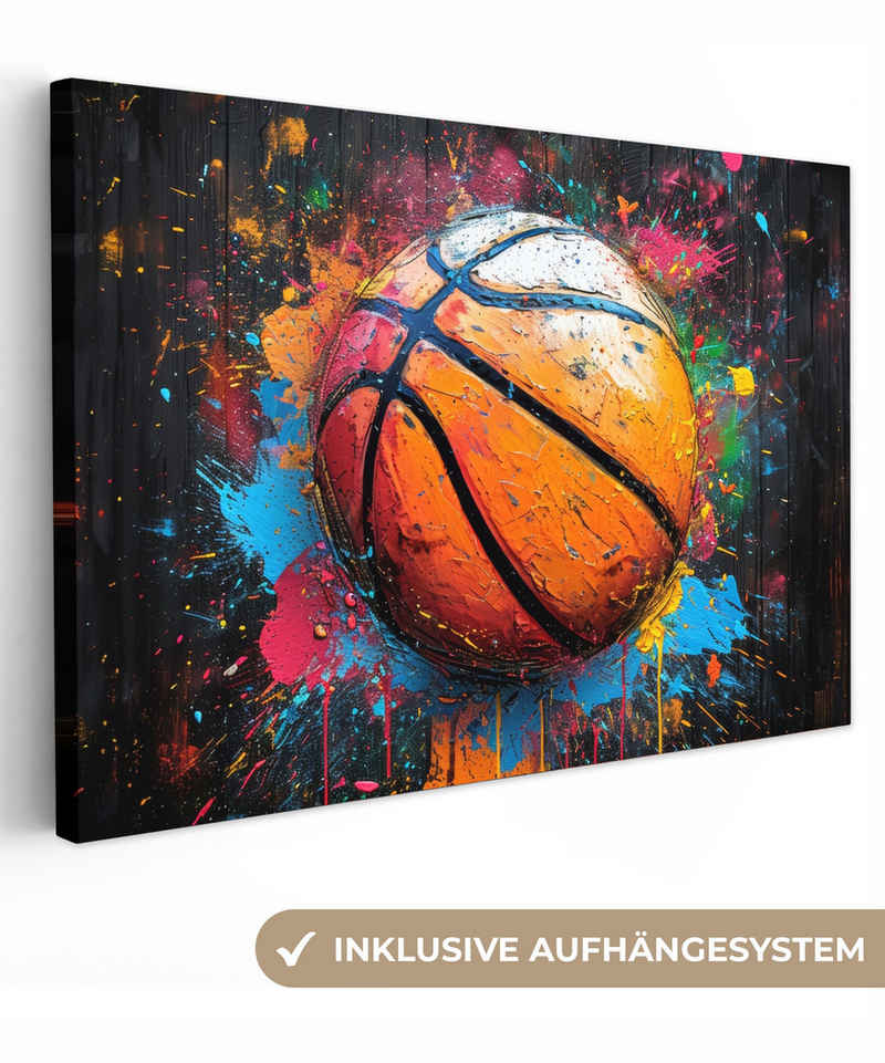 OneMillionCanvasses® Leinwandbild Graffiti - Basketball - Farbe - Sport - Straßenkunst, Graffiti - Basketball (1 St), Leinwand Bilder Klein, Wand Dekoration 30x20 cm