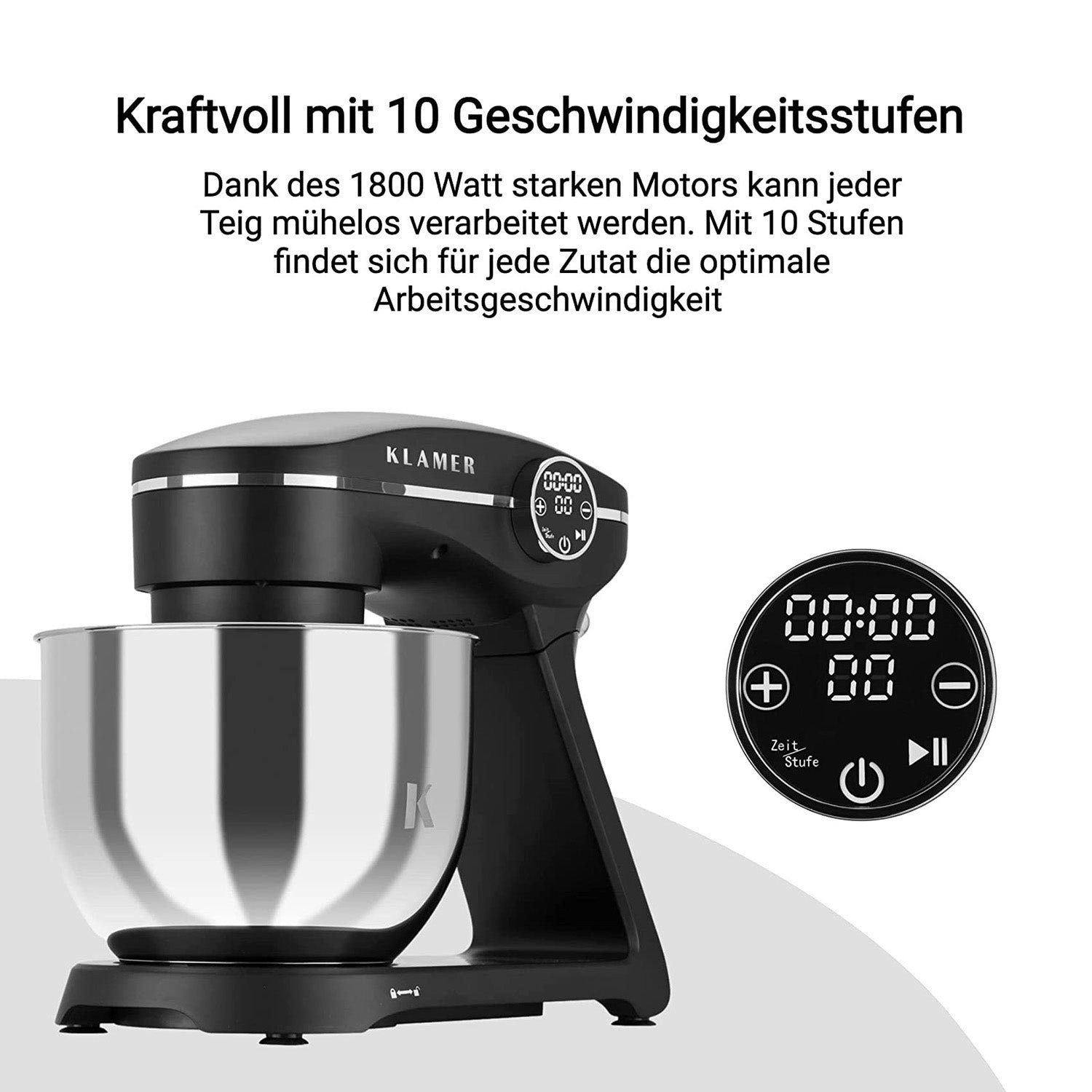 Edelstahl Küchenmaschine 6 1800W, KLAMER Knetmaschine mit Schüs… KLAMER Küchenmaschine Liter