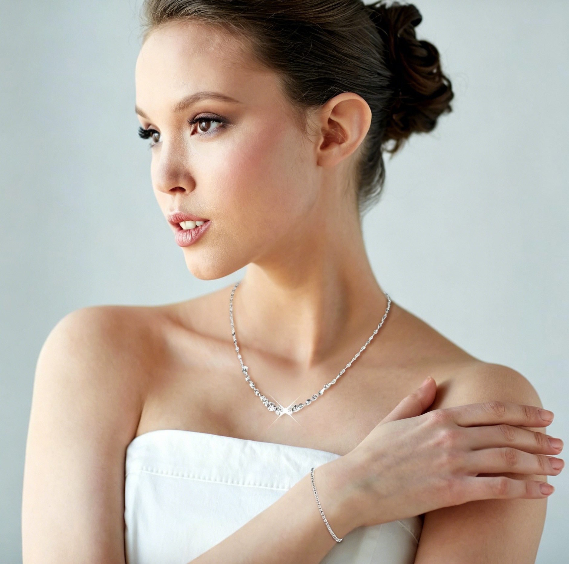 Zaewry Schmuckset Modisches Strass-Halsketten und Armband-Schmuckset (2-tlg), 2-teiliges Damen-Schmuckset – Bild 3 von 5