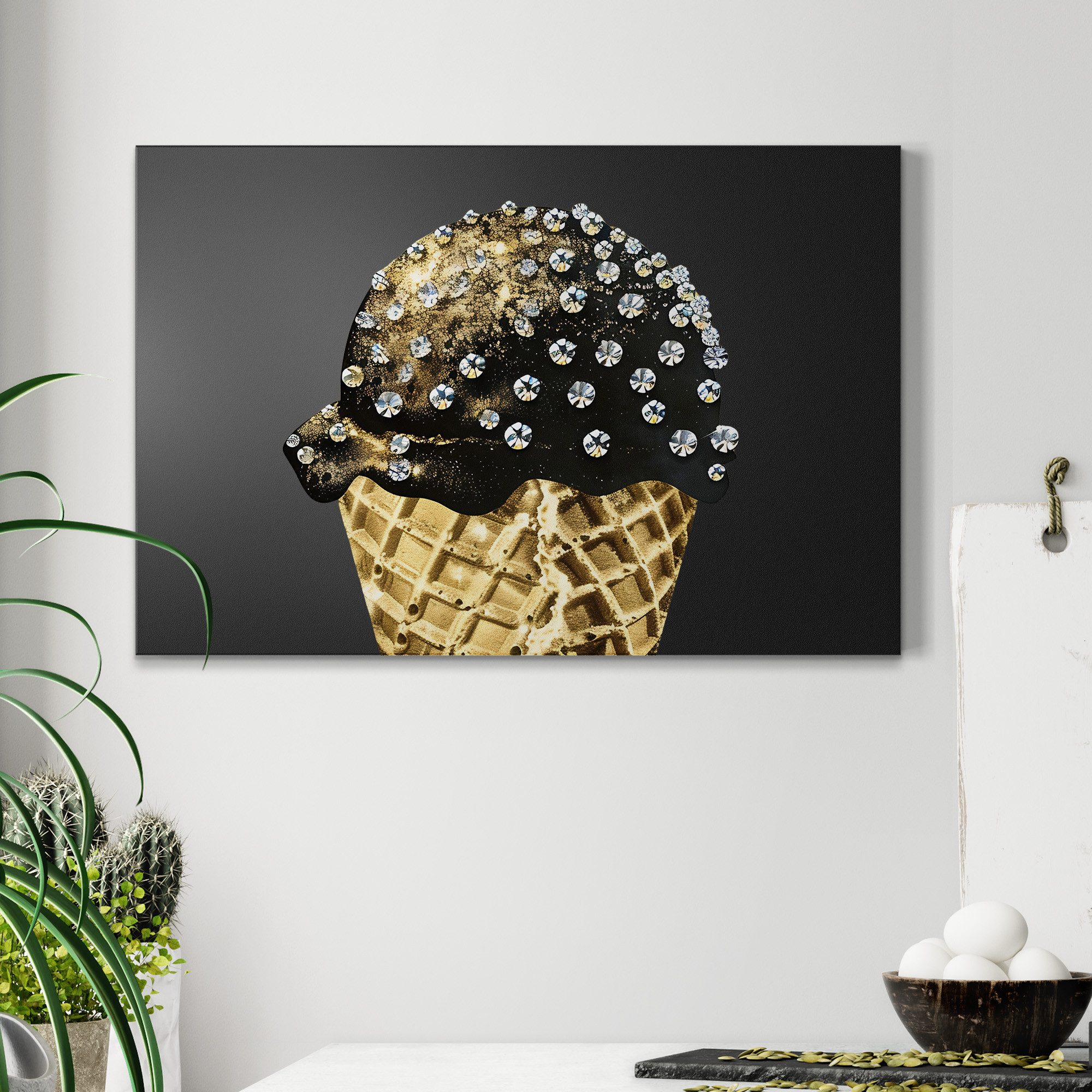 DEQORI Wandtafel 'Diamanten & Goldcreme', (1-tlg), Metall Kreidetafel bedruckt Schreibtafel modern Schiefertafel Tafel