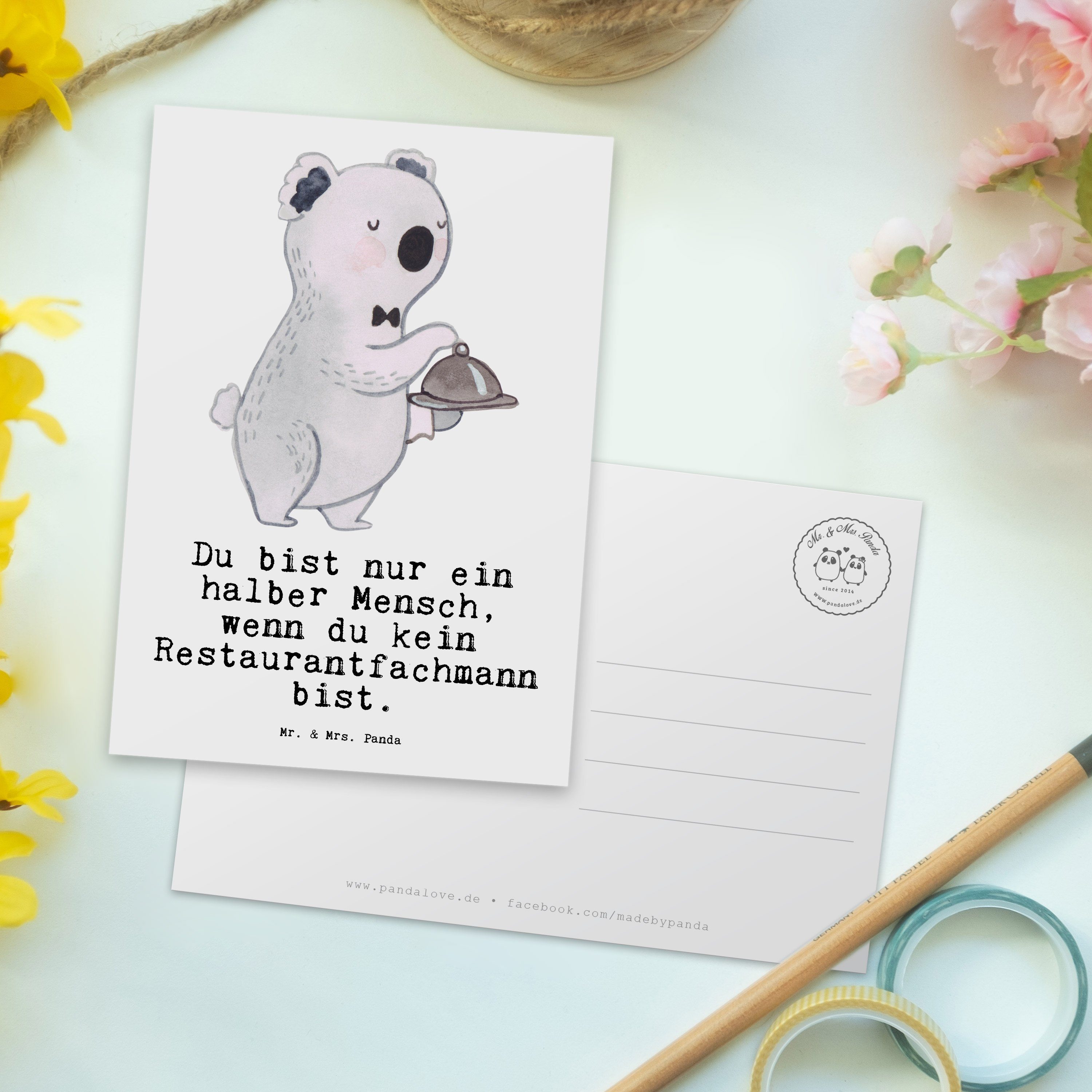 Mr. & Mrs. mit Panda Ausbildung, Geschenk, - Weiß - Restaurantfachmann Postkarte Herz Rente, Gru