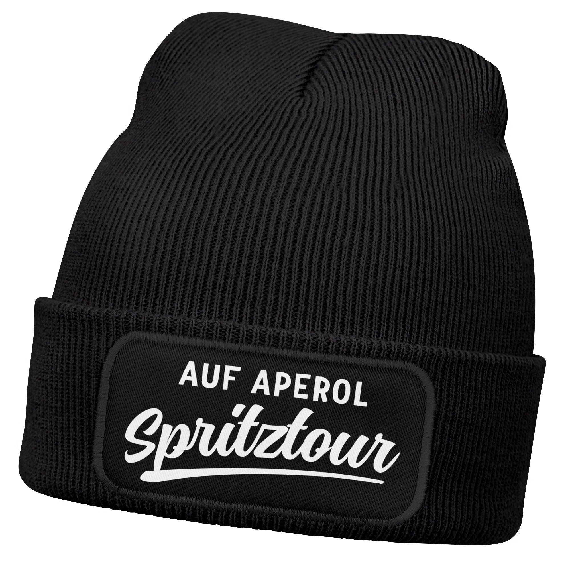 Strickmütze Damen Beanie mit Patch Strickmütze mit Spruch Aufdruck Auf Spritztour