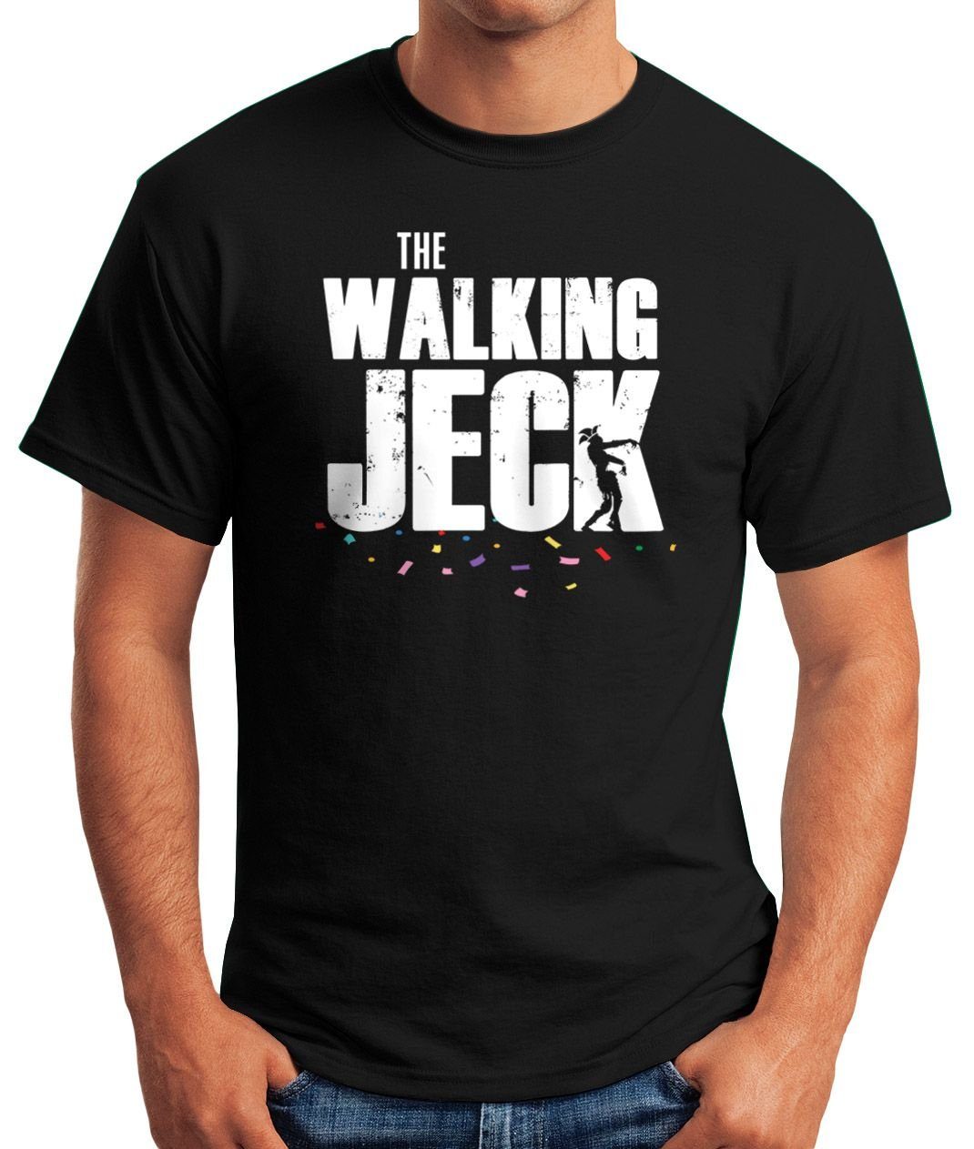 Print-Shirt Fasching Moonworks® Karneval Walking Print Fun-Shirt The mit MoonWorks Jeck T-Shirt Herren Jecken