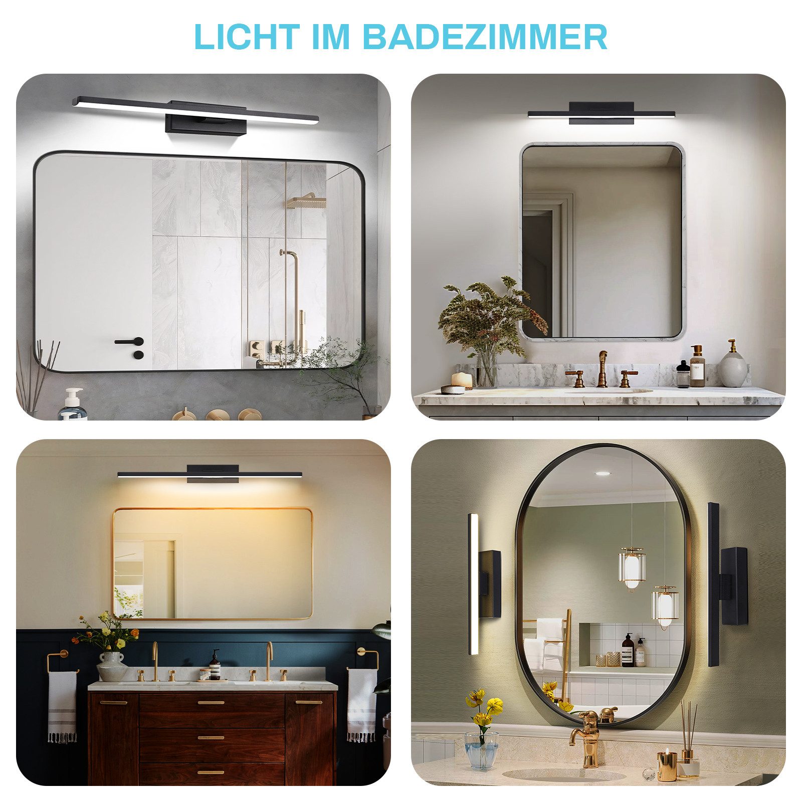 Jibenhome LED Wandleuchte Innen/Außen Aluminium-Wandleuchte 3 Farben Dimmbar, 330°Drehbare Eisen, Warmweiß, LED fest integriert, Modern LED Spiegelleuchte