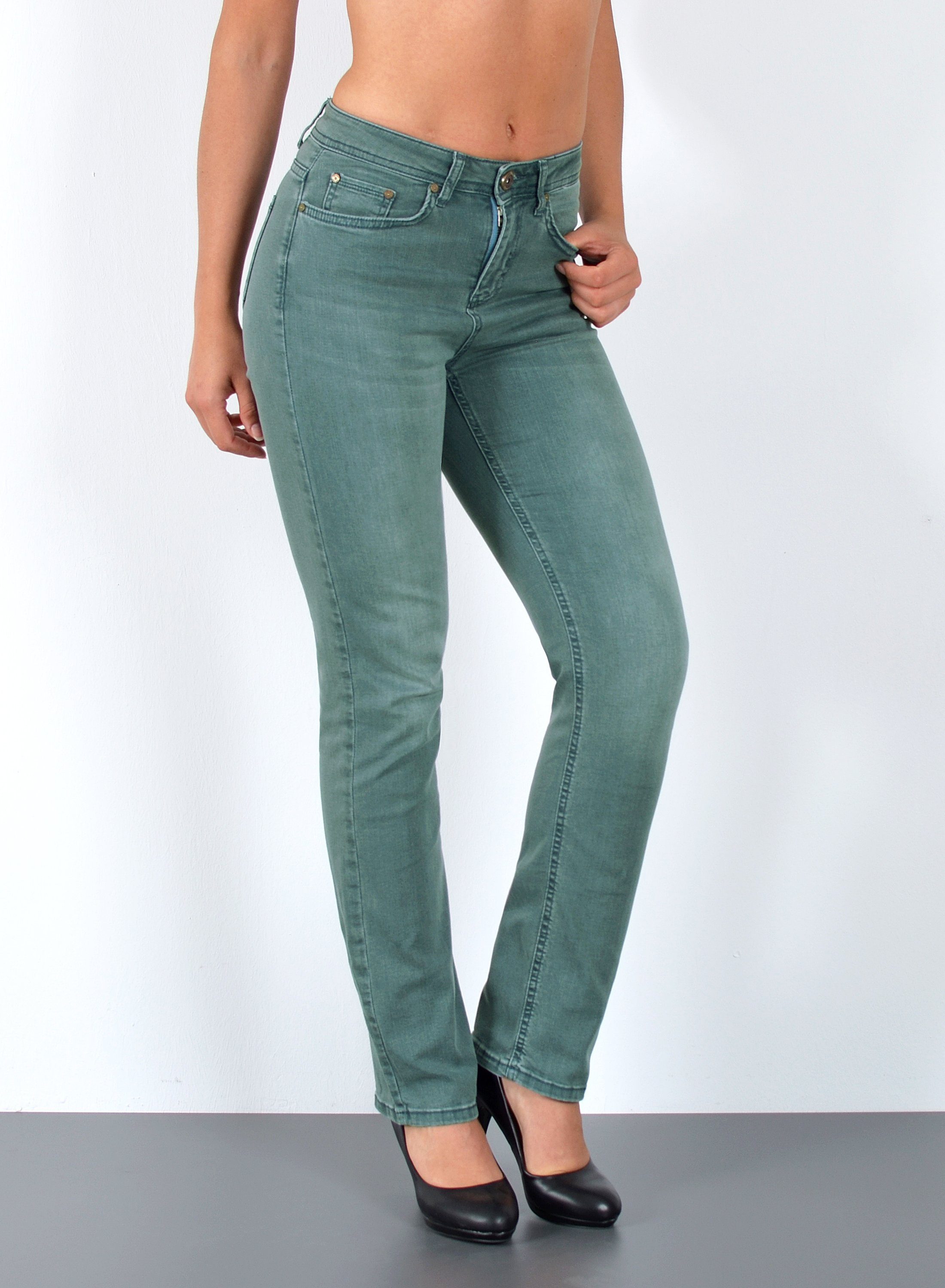 ESRA Straight-Jeans Premium High Waist Jeans Damen Straight Leg Hosen Stretch-Jeans G8 Straight Leg Damen Jeans High Waist Hose Stretch Regular Jeanshose