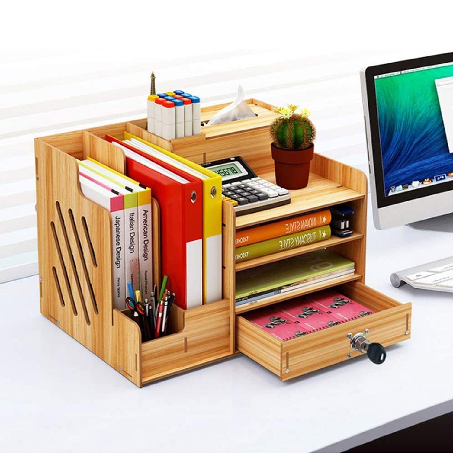 große Schreibtisch-Organizer Holz, Kirsche zusammenbaubar zggzerg Kapazität, Aktenregal aus