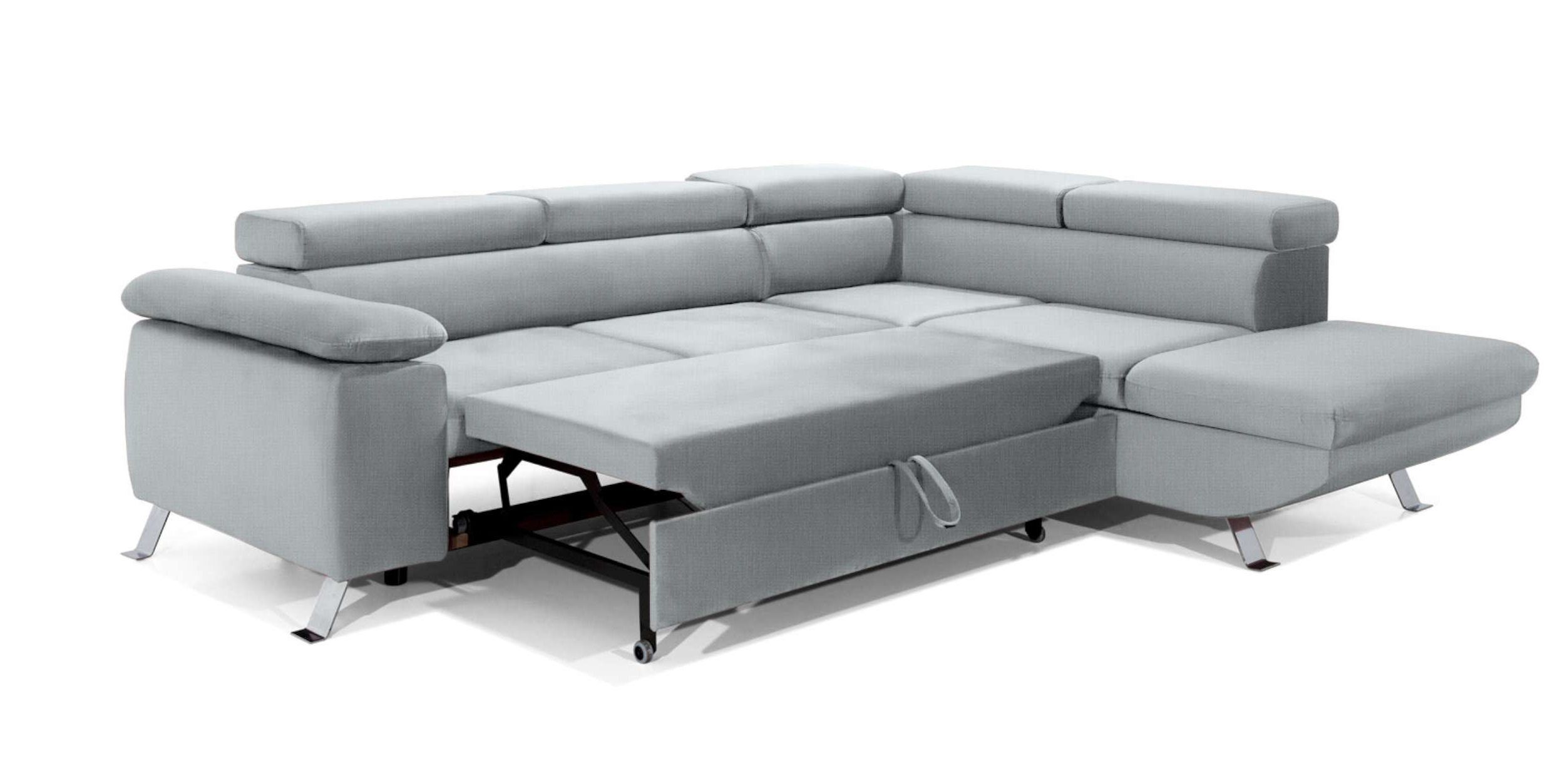 Kopfteilverstellung, L-Form, Raum mane Metall, und Design Stylefy Tiara, bestellbar, mit Modern Ecksofa Bettfunktion, im Bettkasten links frei Eckcouch, oder rechts stellbar,