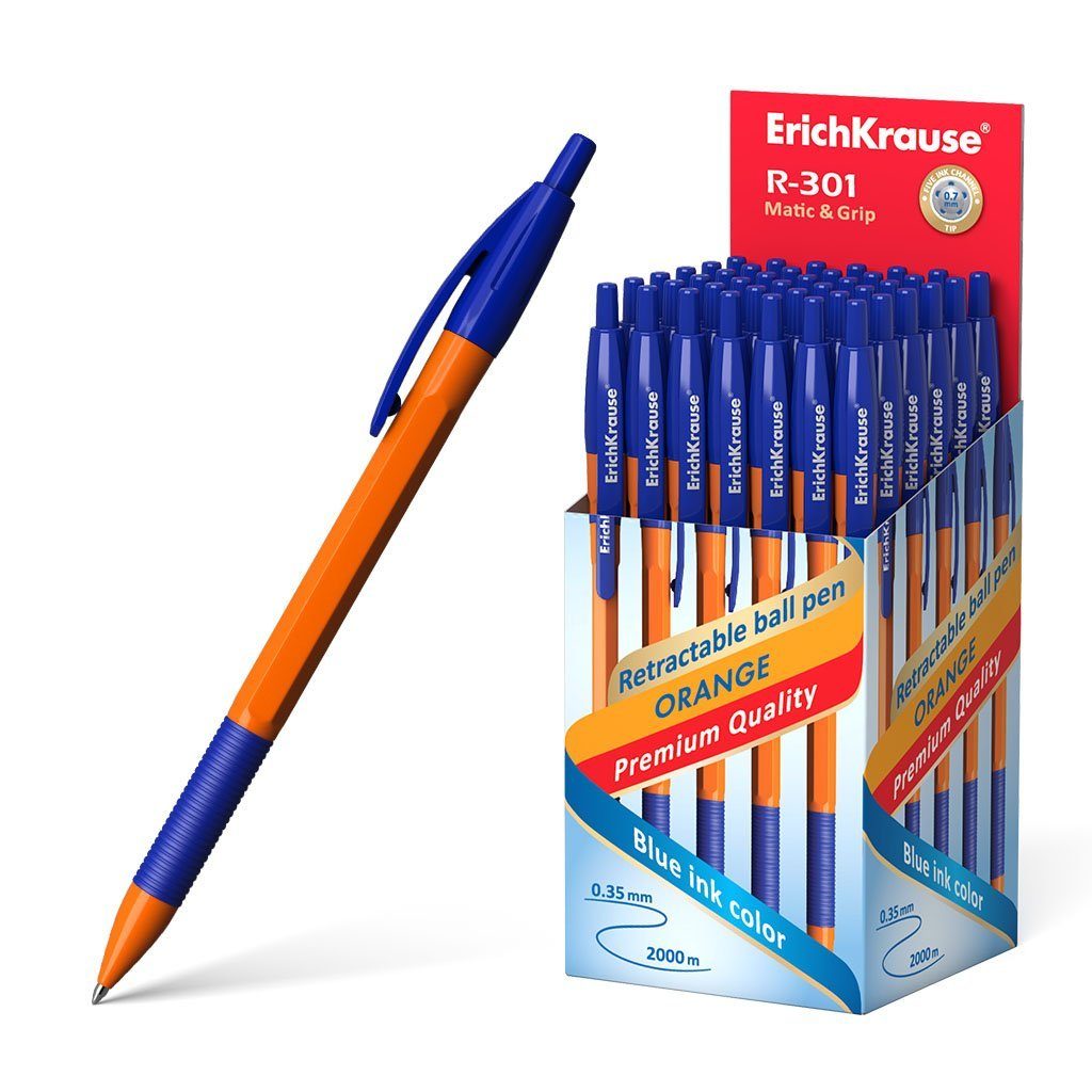 Erich Krause Ручки, Druckkugelschreiber R-301 Orange 0,35mm mit Gummigriff 50er Set Blau
