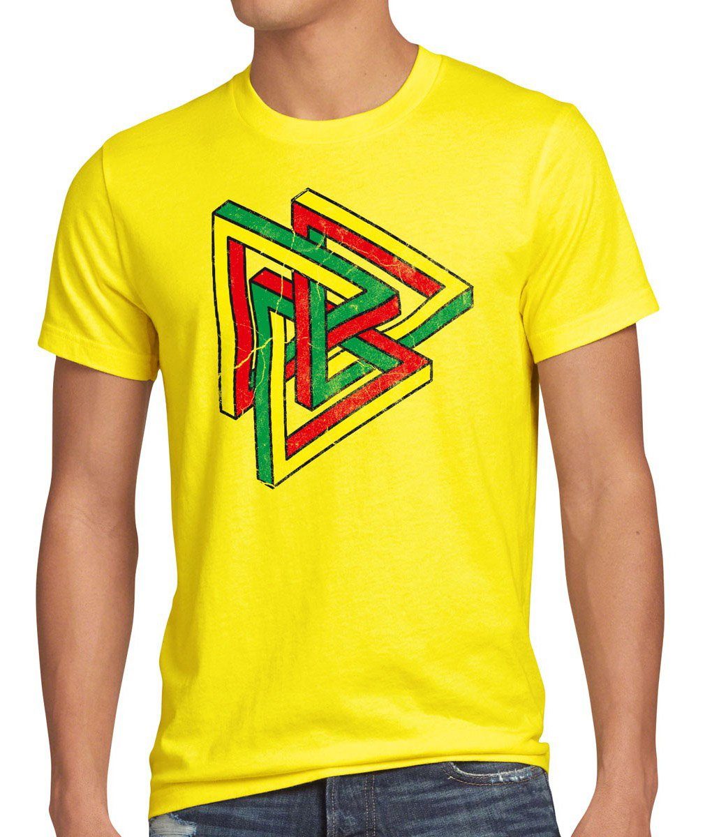 style3 Print-Shirt Herren T-Shirt Color Penrose Big Bang Sheldon Escher Cooper Dreieck Theory the gelb