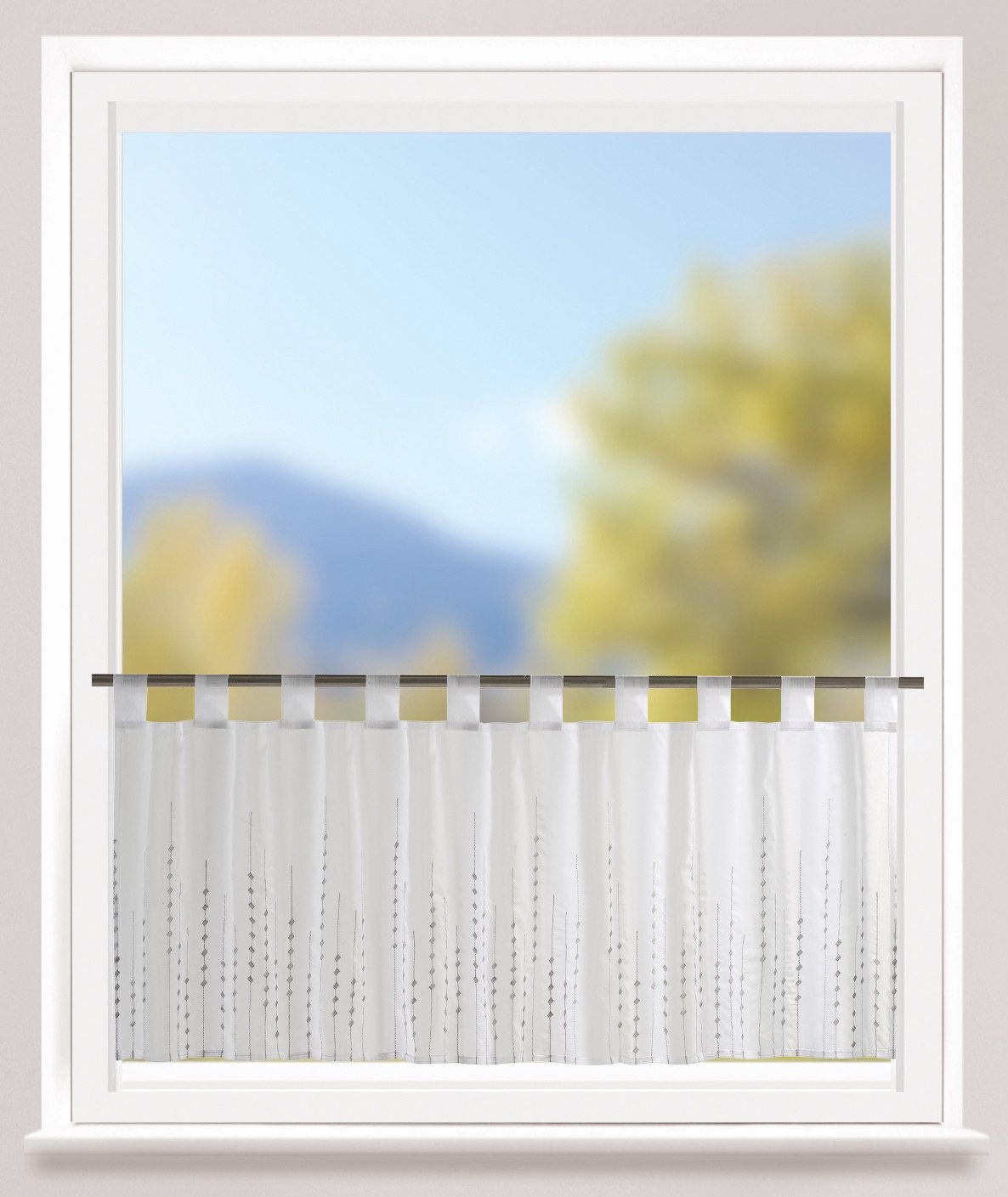 ELBERSDRUCKE Scheibengardine Bistrogardine mit Schlaufen Helio weiß-grau 48 x 140 cm (1 St), Schlaufen, transparent, Polyester, bestickt, modern, Sichtschutz – Bild 4 von 4