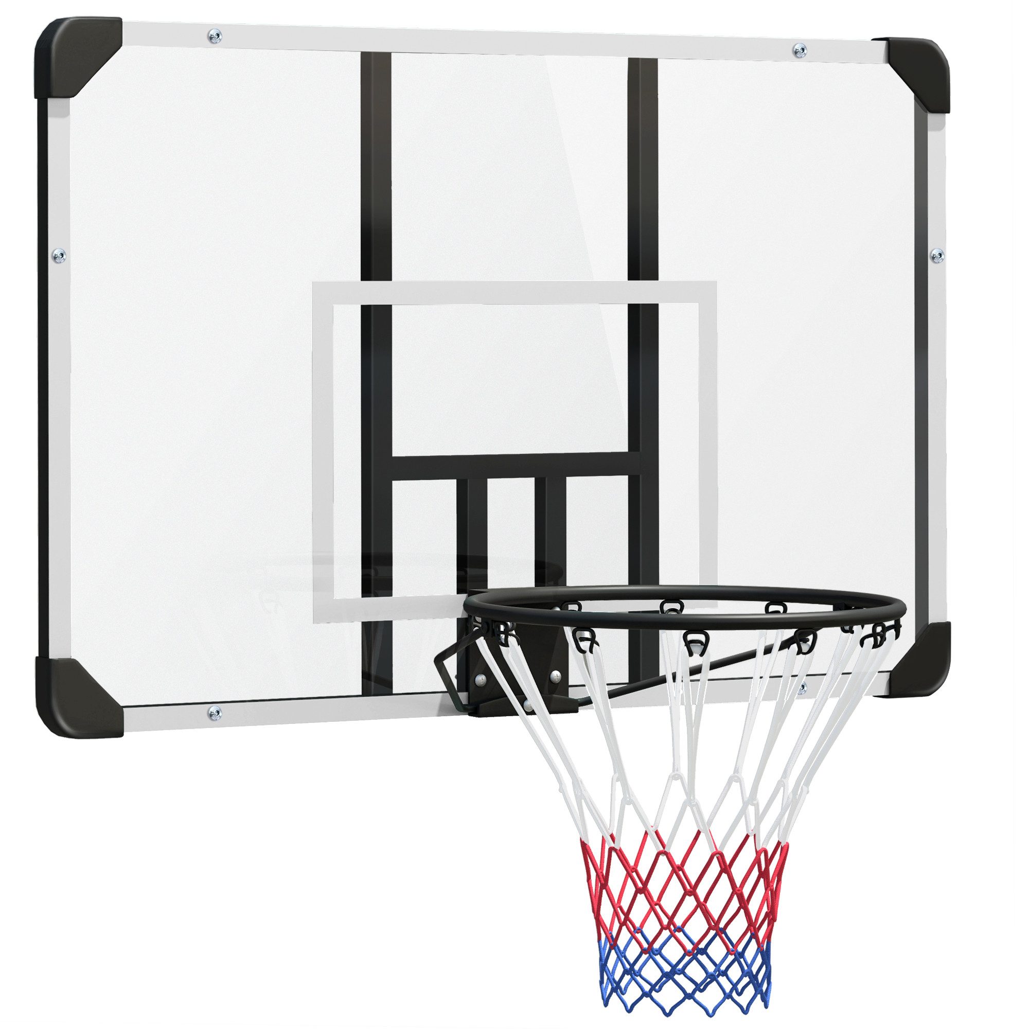 SPORTNOW Basketballständer mit Korb, Basketballnetz, Basketballboard, Wandmontage (Basketballkorb, 1-St., Basketballbrett mit Korb), für Outdoor, Stahl, 113 x 61 x 73 cm, Weiß
