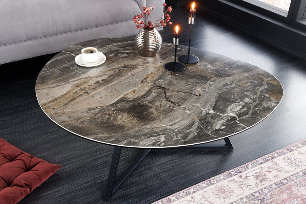 riess-ambiente Couchtisch MARVELOUS 90cm taupe / schwarz (Einzelartikel, 1-St), Wohnzimmer · Keramik · Glas · Metall · Marmor-Design