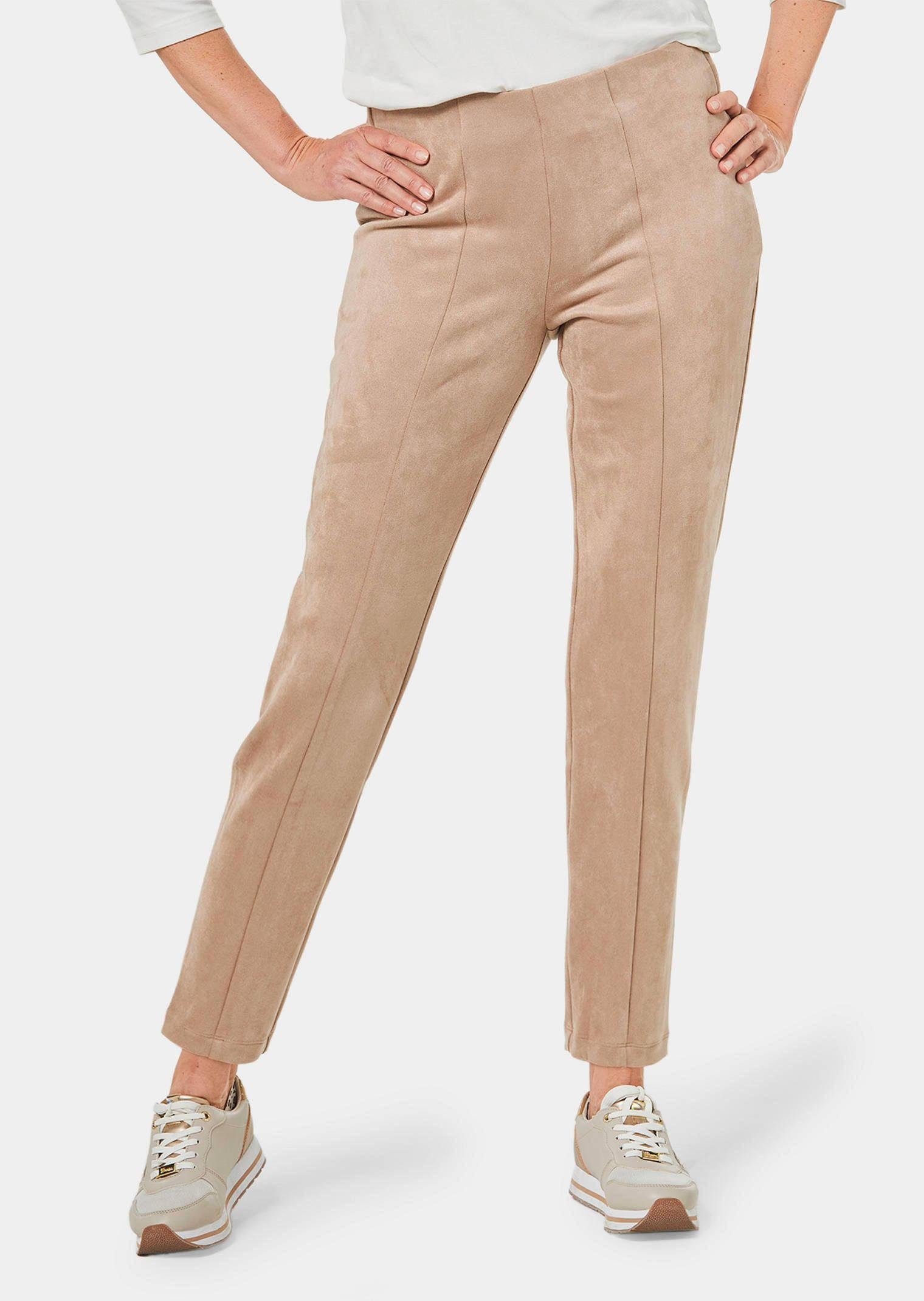 GOLDNER Stoffhose Moderne Leggings in trendigem Velourslederimitat bisquit