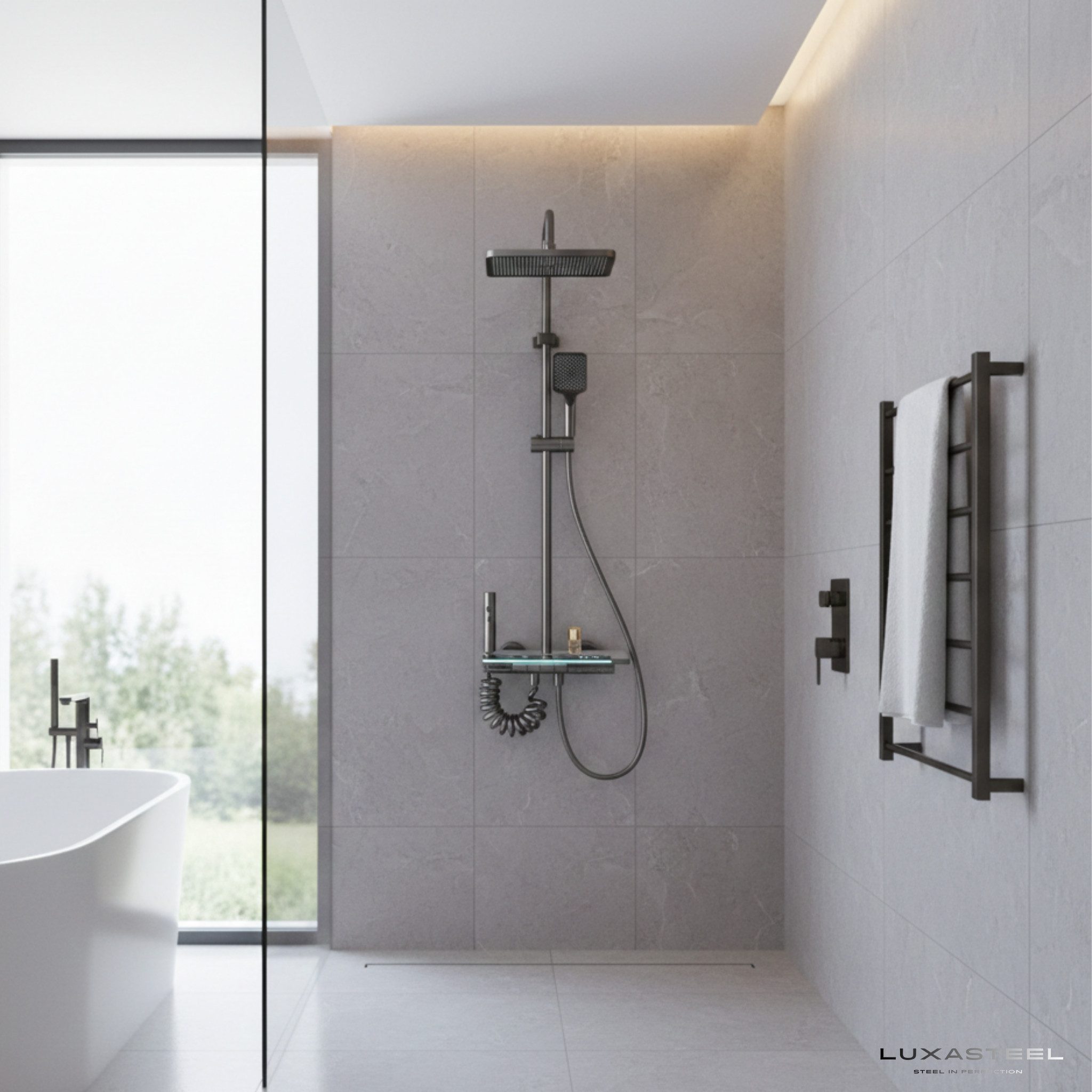 LuxaSteel Duscharmatur Duschsystem mit LED Display & Thermostat – Regendusc günstig online kaufen