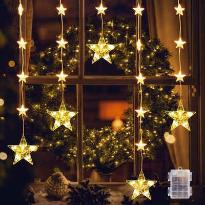 Elegear LED-Lichterkette 1.2m LED Lichtervorhang mit haken, Timer und Speicher, IP65, 52-flammig, für fenster Weihnachtsbaum deko Innen/Außen mit 8 Modi