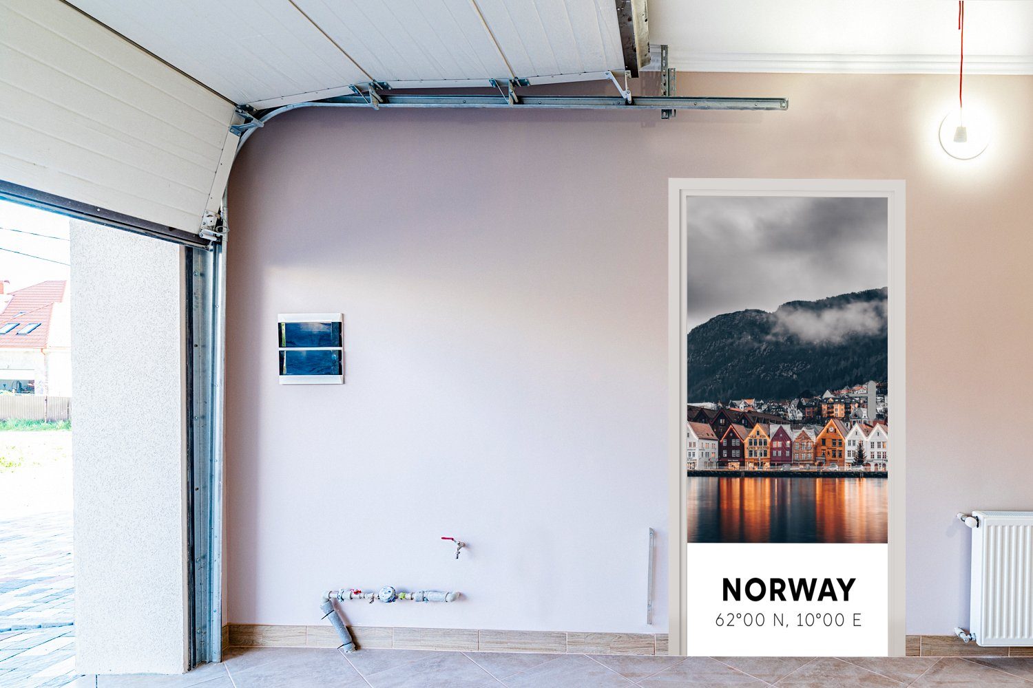 75x205 Winter, Fototapete Tür, Norwegen (1 MuchoWow St), Türaufkleber, - cm Skandinavien Matt, - für bedruckt, Türtapete - Bergen