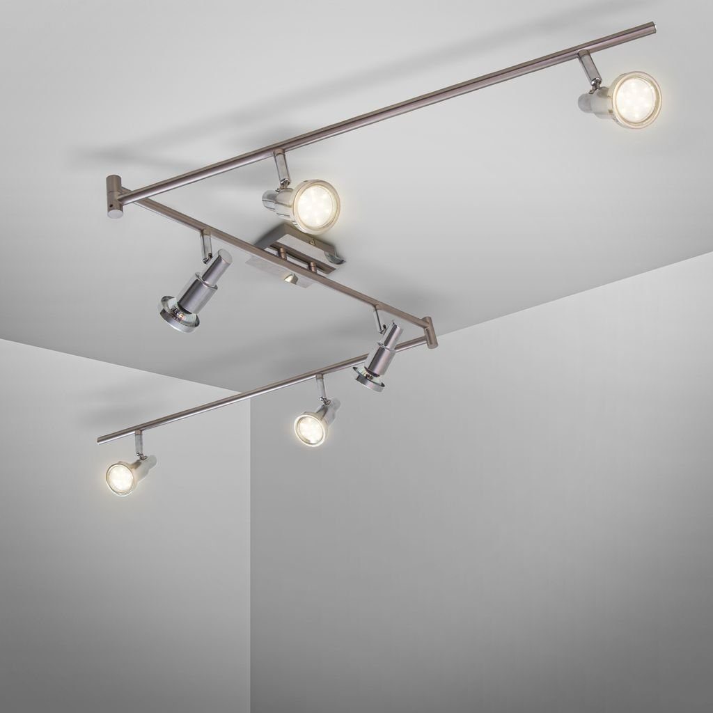 B.K.Licht Deckenleuchte moderne LED Deckenlampe 6-flammig 180cm Metall  matt-nickel - BKL1207, LED wechselbar, XXL Wohzimmerlampe schwenkbare Spots  6x GU10 2400lm 30W 3000K warmweiß