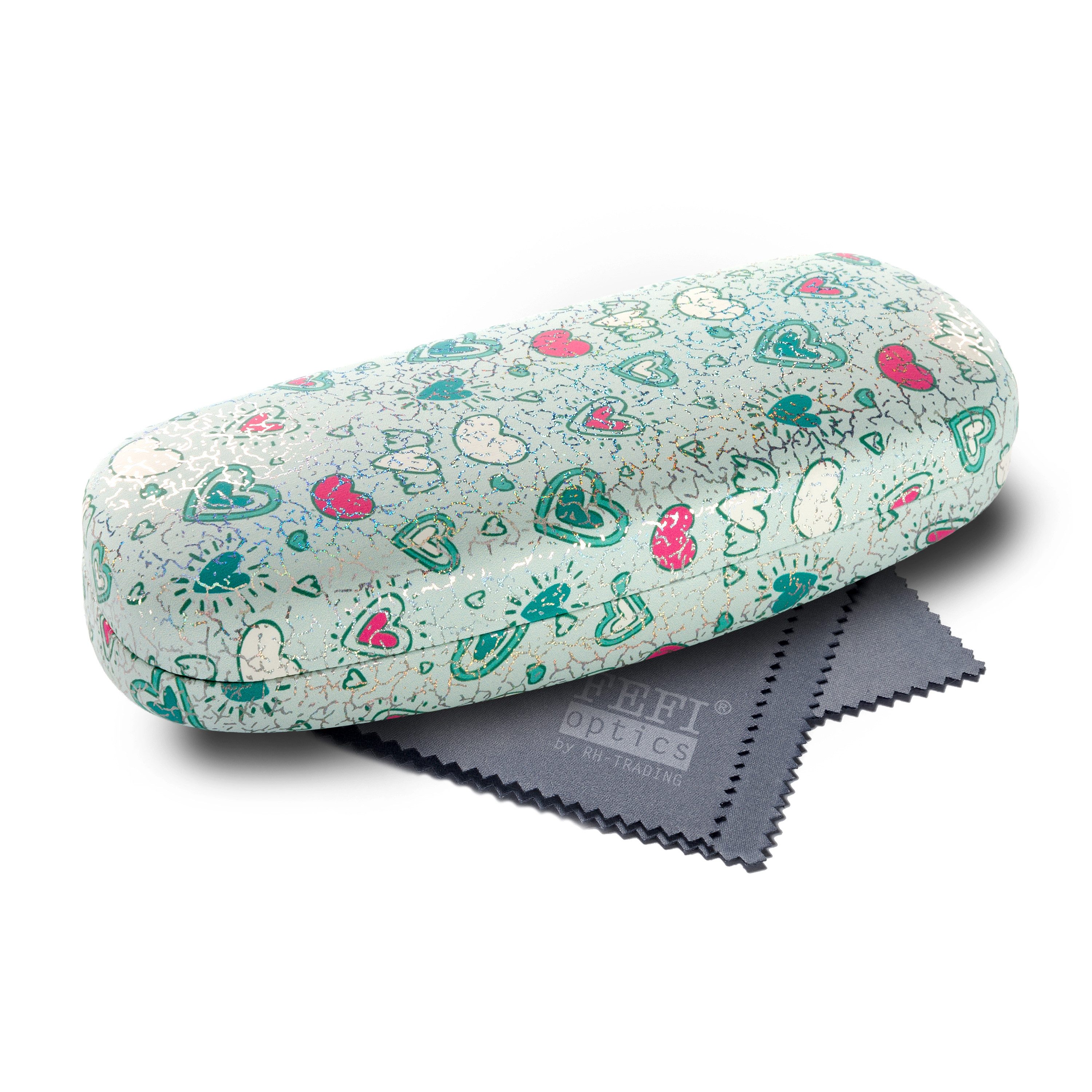Brillenetui Hardcase - Glitzer-Optik mit Herz-Motiv