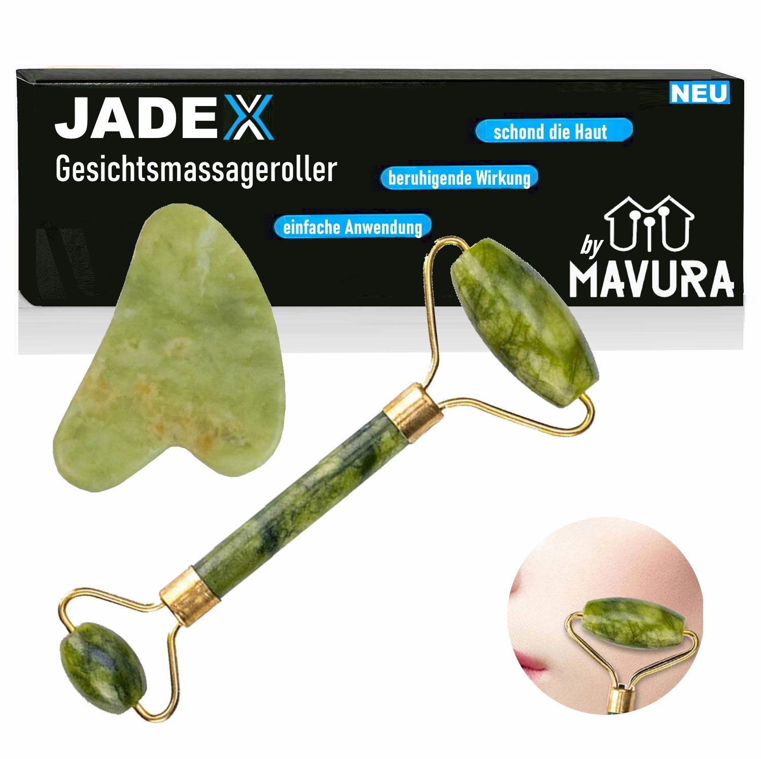 Gesichtsmassagegerät JADEX Jade Roller Set Jade Face Roller Massagegerät Gua Sha