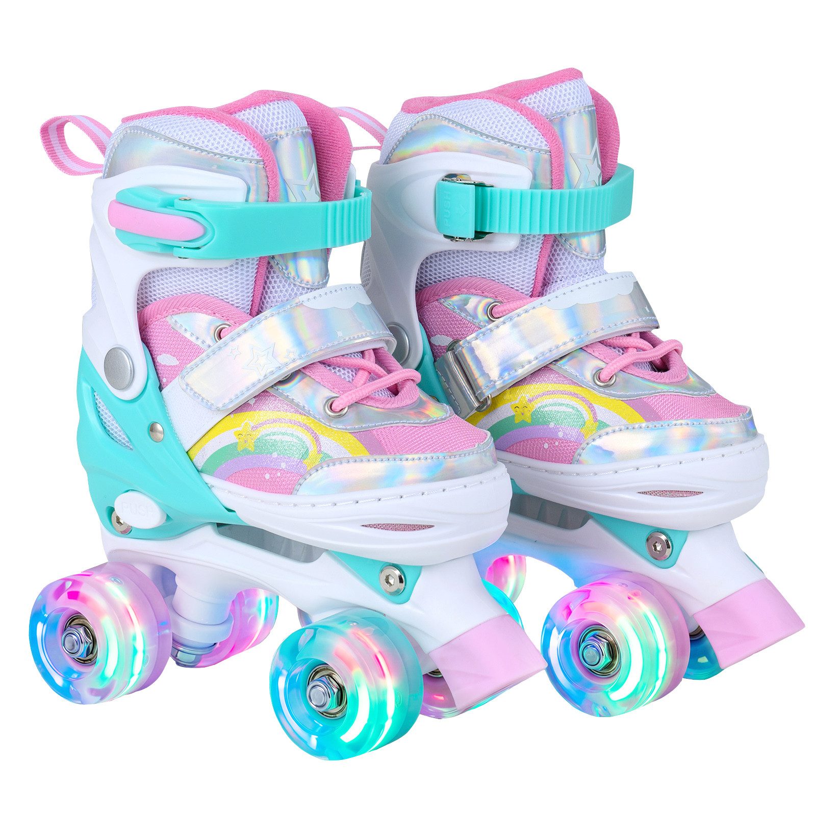 COSTWAY Rollschuhe 4 Größen verstellbar, Quad Skates mit LED Leuchtend Rädern