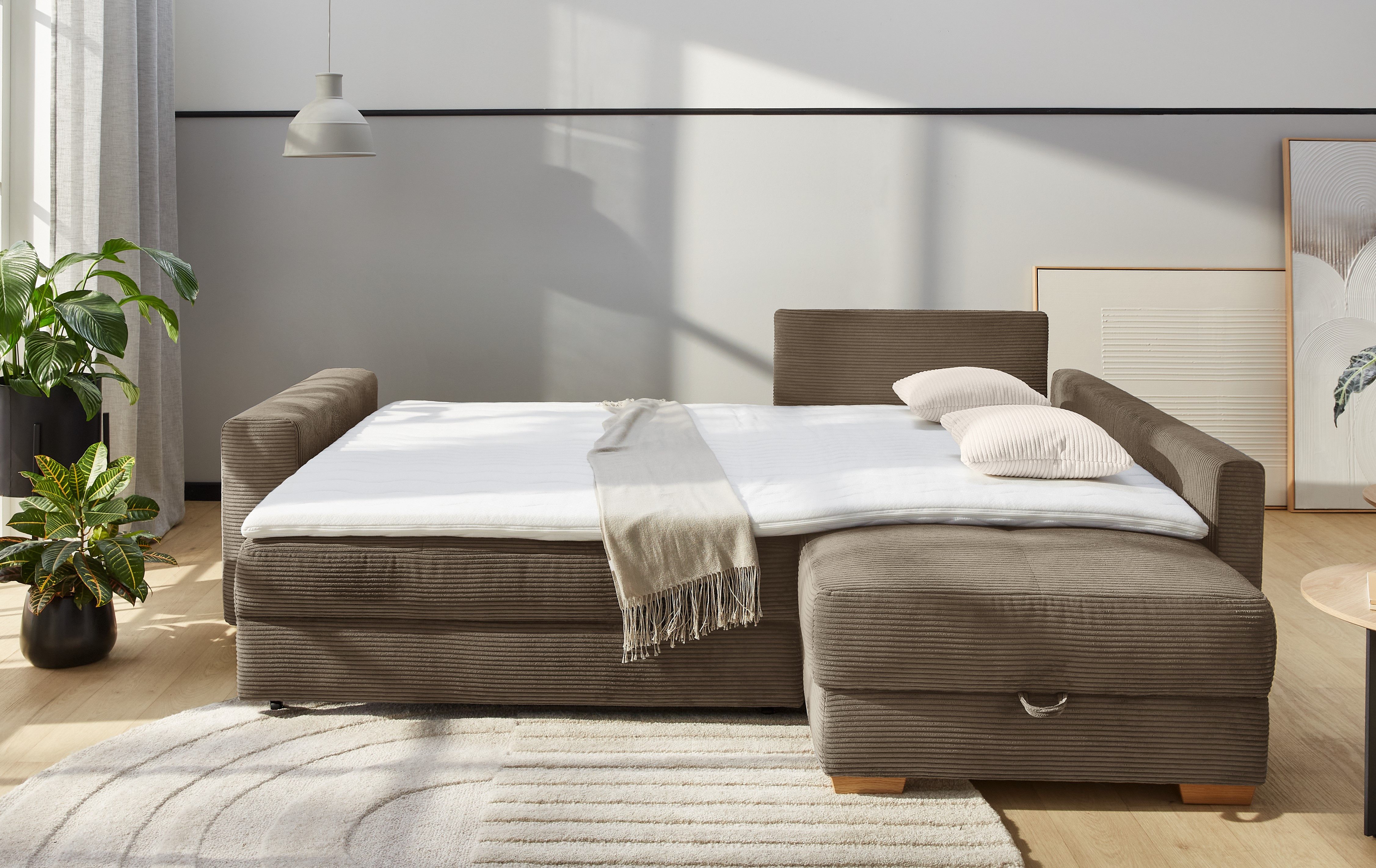 Jockenhöfer Gruppe Ecksofa Sunset L-Form, B: 257 cm, Liegefl. 160x223 cm Dauerschlafsofa, Tonnentaschen-Federkern, Kaltschaumtopper, Bettkasten & Zierkissen