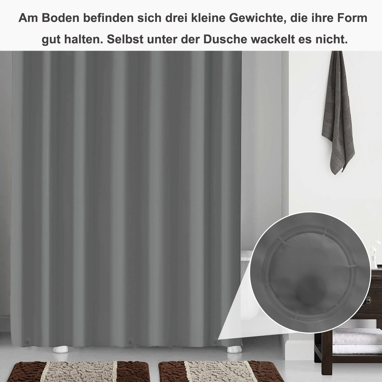 Zyronn Duschvorhang Anti-Schimmel Duschvorhang – Wasserdicht & Waschbar Breite 180 cm (1-tlg), für Badewanne und Dusche – Bild 2 von 5