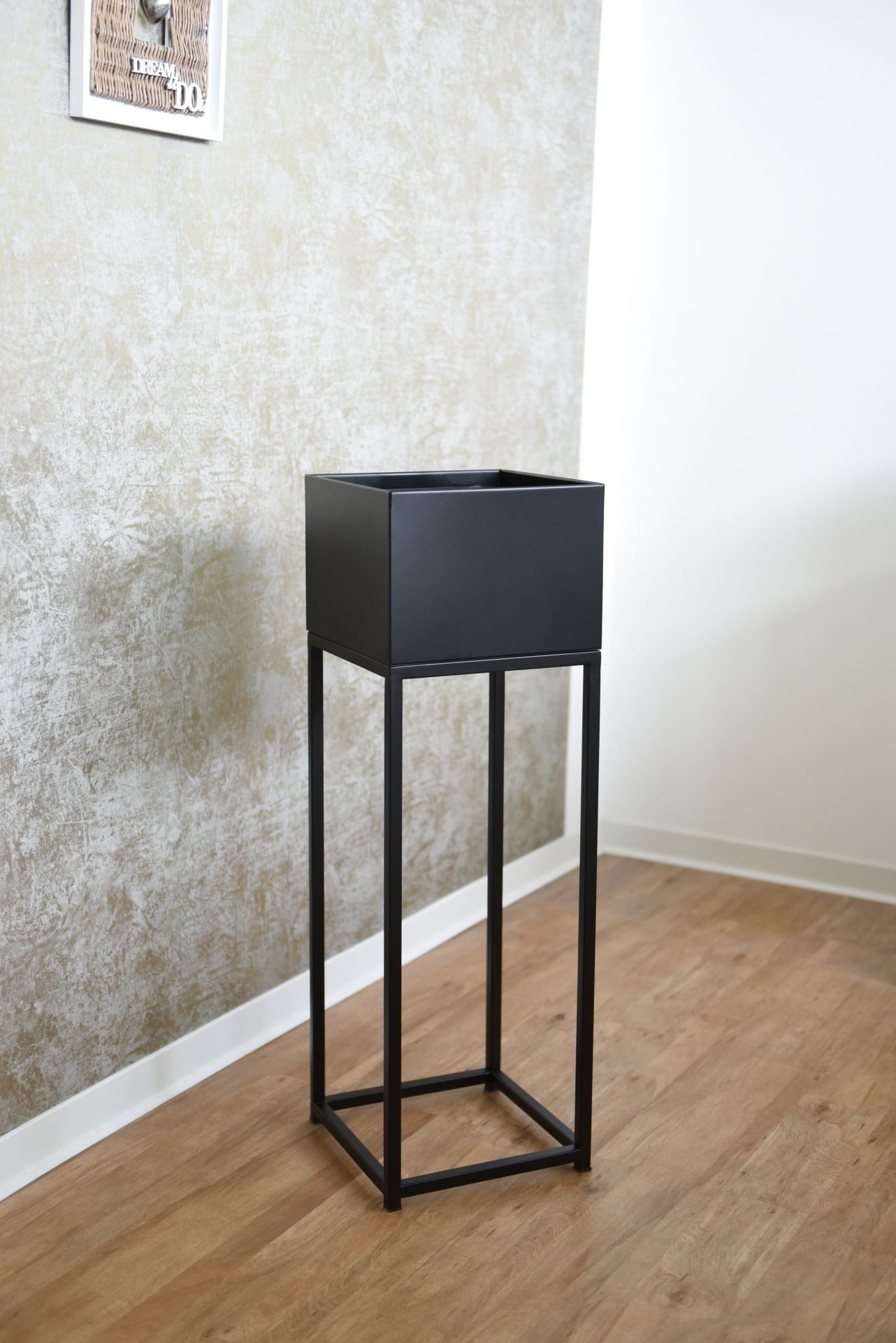 VIVANNO Blumentopf pulverbeschichtetes Stahlblech ELEVATE SQUARE Säule - Schwarz Matt (1 St), 25x25x79 cm – Bild 4 von 5