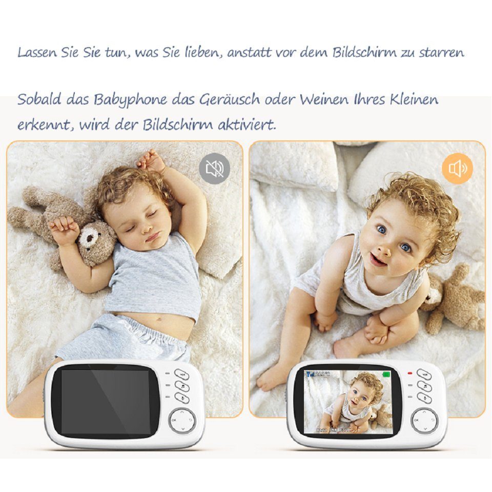 3.2-Zoll-LCD-Bildschirm, mit Infrarot-Nachtsicht, BUMHUM Schlaflieder, Extra Babyphone Gegensprechfunktion Video-Babyphone Kamera, Temperaturanzeige, Video-Babyphone Zwei-Wege-Audio, Großer