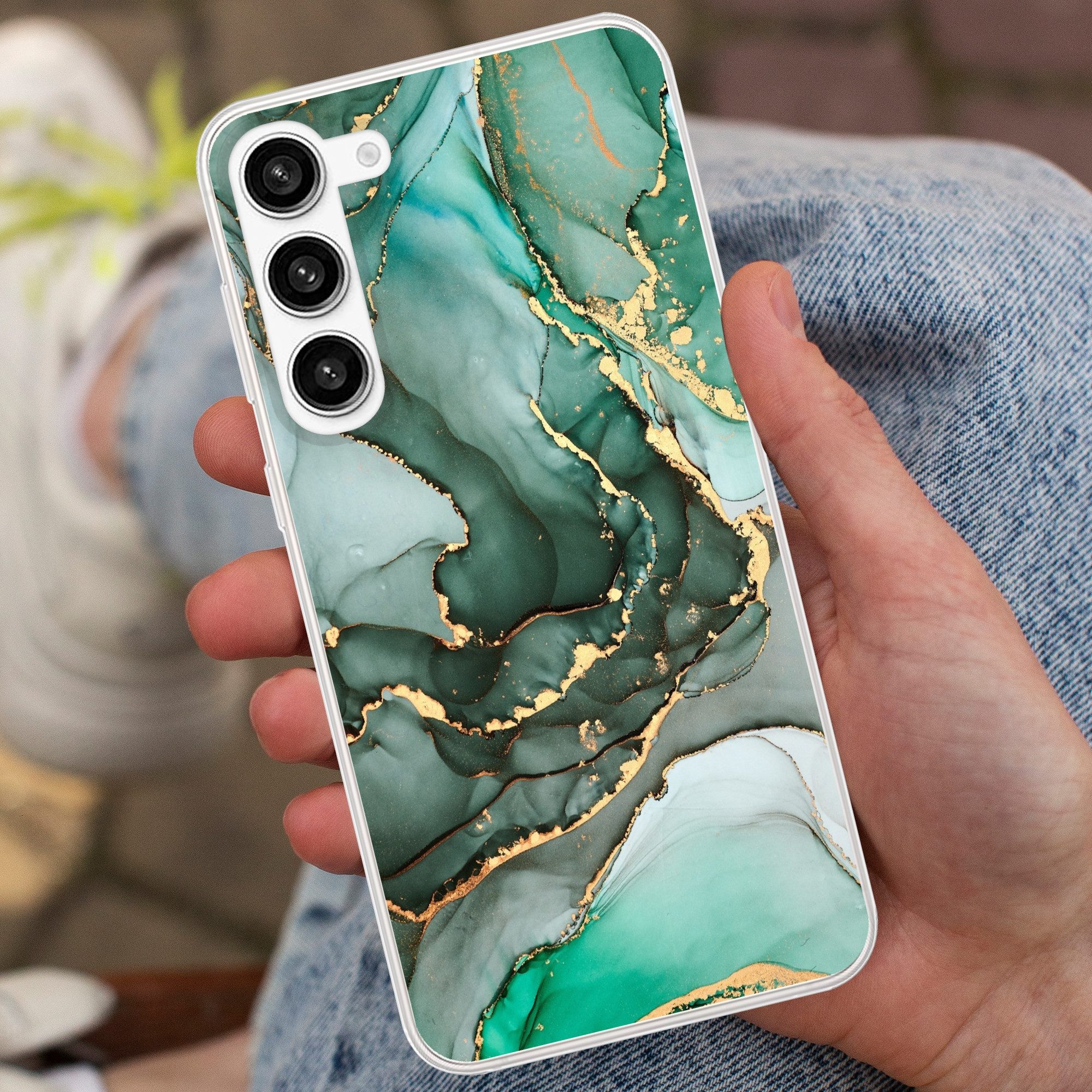 MuchoWow Handyhülle für Samsung Galaxy S23 Plus Gold - Marmor - Grün - Luxus - Marmoroptik, Phone Case, Silikon, Schutzhülle Dünn