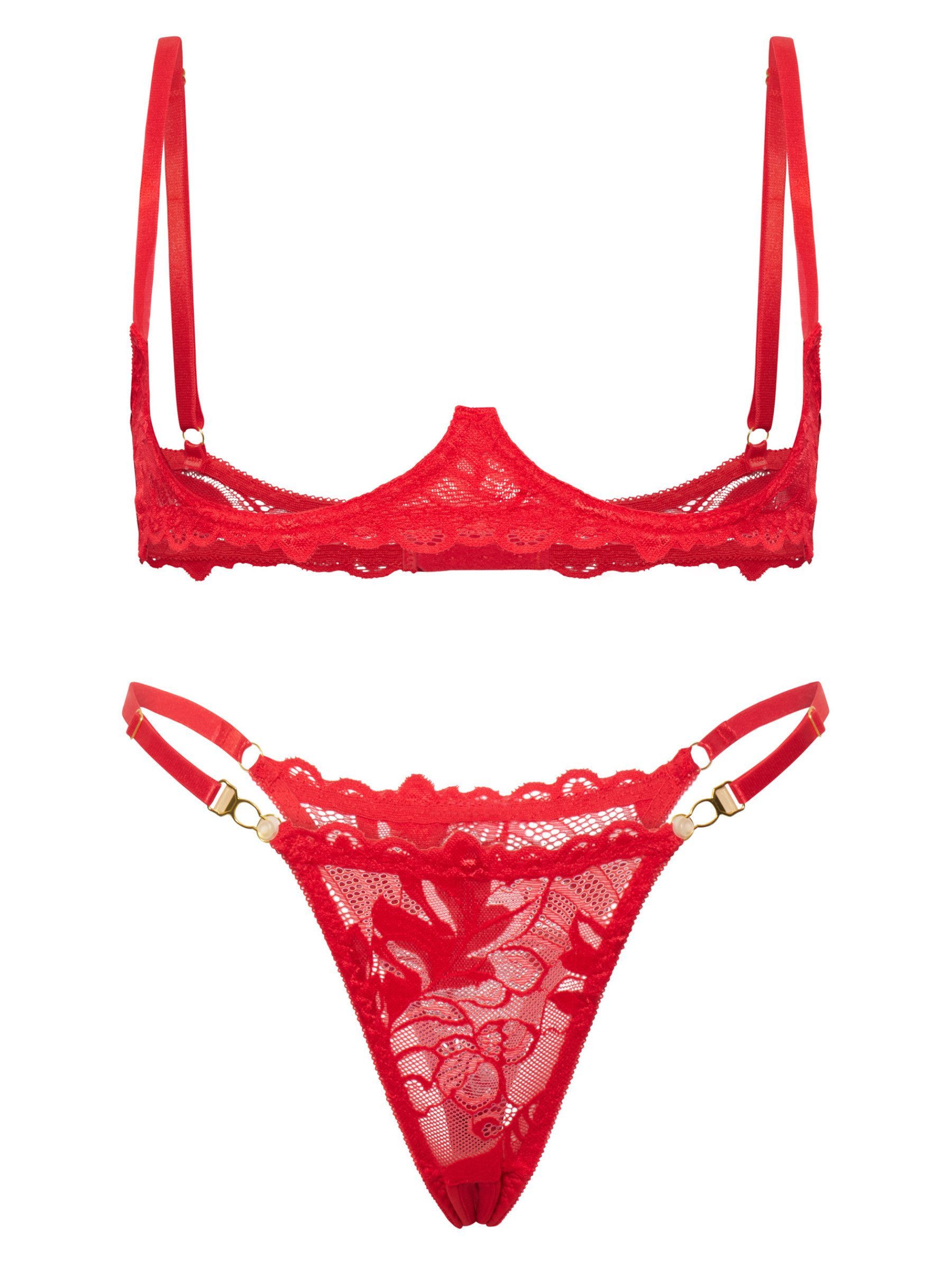Elegant Love Set: Ouvert-BH Sexy Dessous-Set mit Spitze: BH mit offenem Schritt am Brust & Slip (Set, 2-tlg., mit Ouvert-Tanga) Stilvolle Reizwäsche für besondere Momente, elegante Damenwäsche