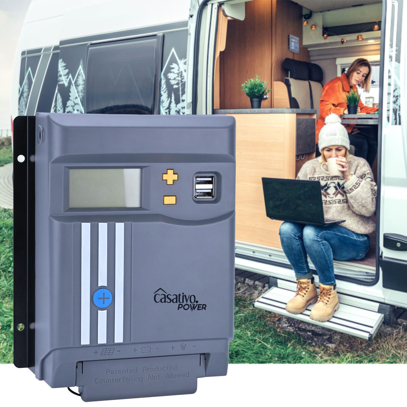 Casativo Solarladeregler MPPT Solar-Laderegler 30A für 12V/24V Solarladegerät LCD-Display, Schonendes Laden, konstanter Ladestrom, 2 USB-Ports, bis 90 % LF