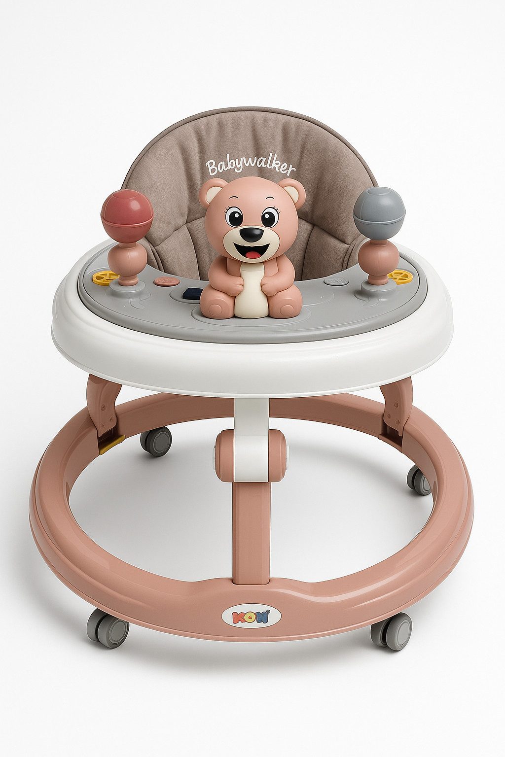LUCHS Babywalker Babywalker Lauflernhilfe – stabiles Gehfrei für Babys mit Spielcenter, Grau, Grün, Rosa & Blau – Tierdesign Bär & Hase