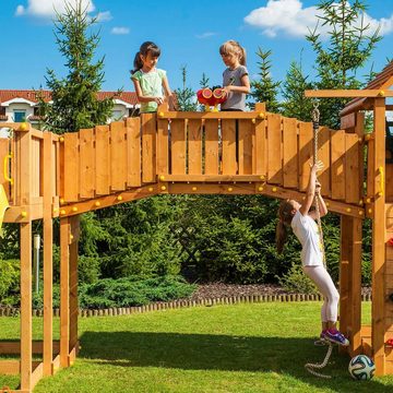 FUNGOO Spielturm MAXI SET JOYFUL CASTEL, mit Schaukel & Rutsche, Klettererweiterung, Spielhaus, Sandkasten