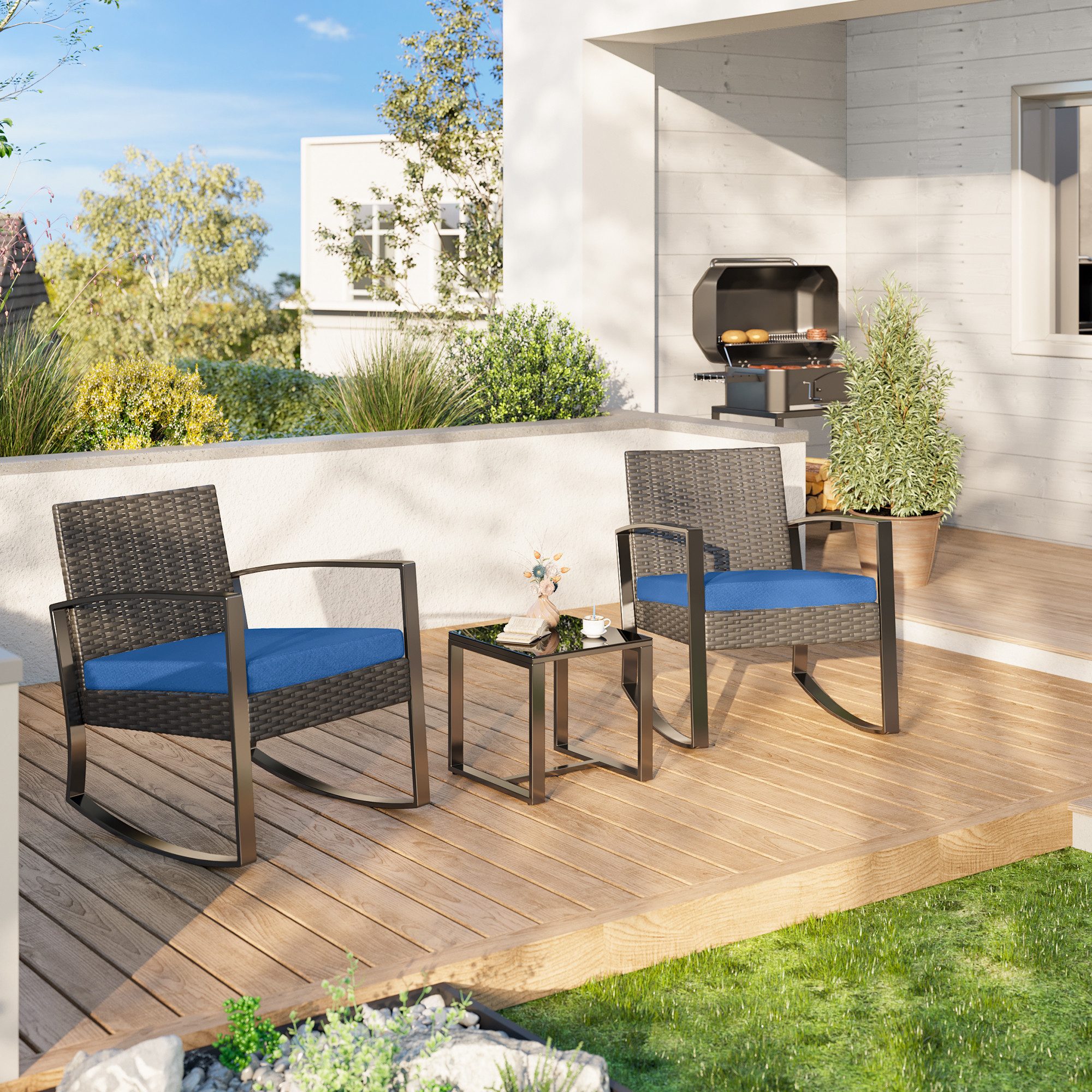 Bealife Garten-Essgruppe Balkonset Gartenlounge-Set, (3-tlg), 1 Tisch und 2 Stühle, (Mit Schaukel-Funktion)