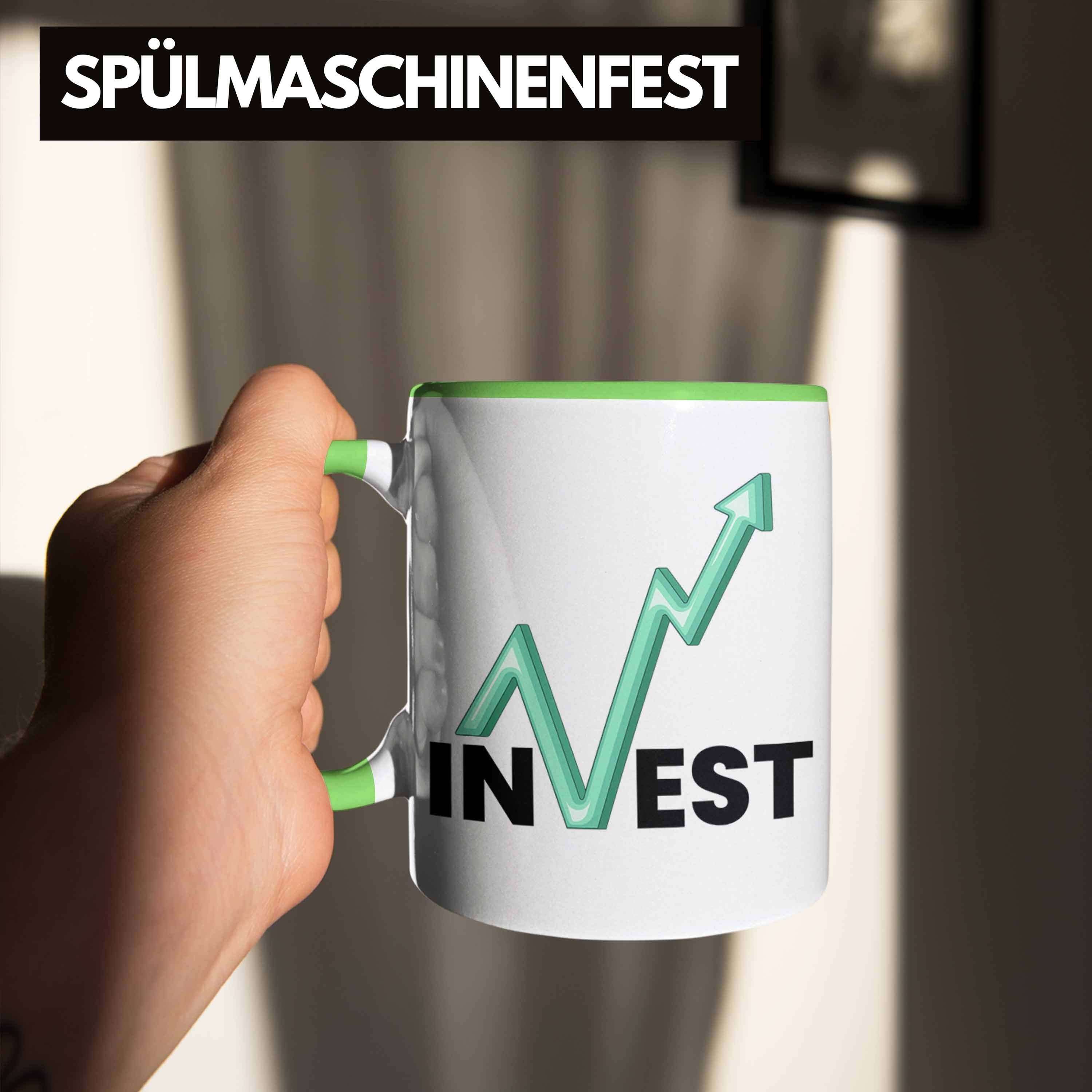 Trendation Tasse "Invest" Tasse Trader Grün und Börsenfans Li für Investment Geschenk Aktien