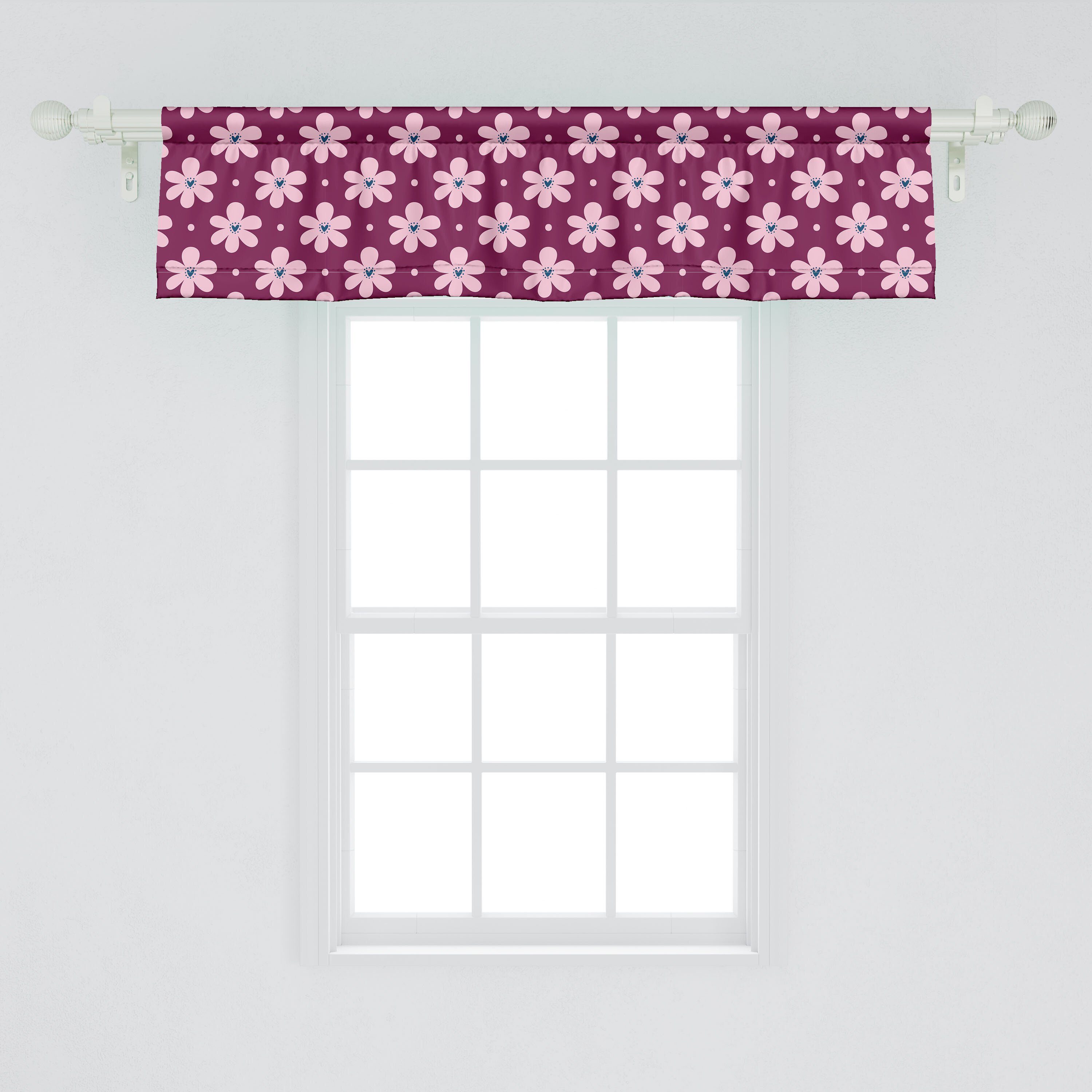 Vorhang mit Scheibengardine Küche Rosa Microfaser, mit Volant Tupfen Dekor Abakuhaus, Schlafzimmer Herzen für Stangentasche, Blütenblätter