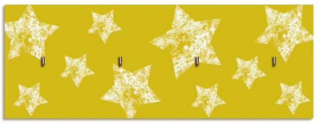 Artland Hakenleiste „Sterne auf Senfgelb“, aus Holz mit 4 Schlüsselhaken – Schlüsselboard, Schlüsselbretter, Schlüsselhalter, Schlüsselaufhänger für den Flur – Stil: Modern