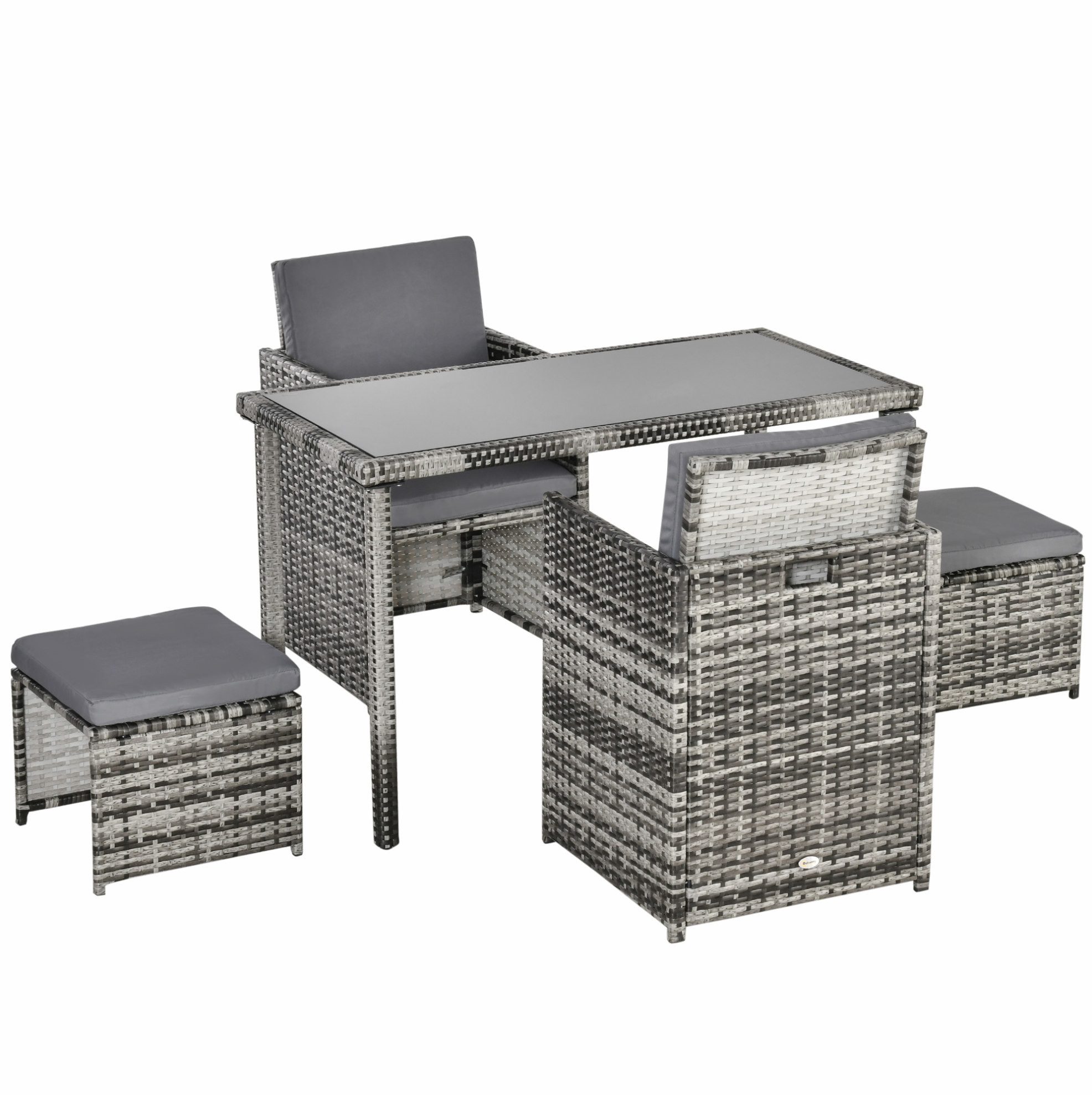 REDOM Sitzgruppe Polyrattan Gartenmöbel-Set für 4 Personen in Grau, (Set, 5-tlg., Garten-Essgruppe mit Sitzkissen für Terrasse und Balkon), Gartenset mit wetterbeständigen Materialien für den Außenbereich