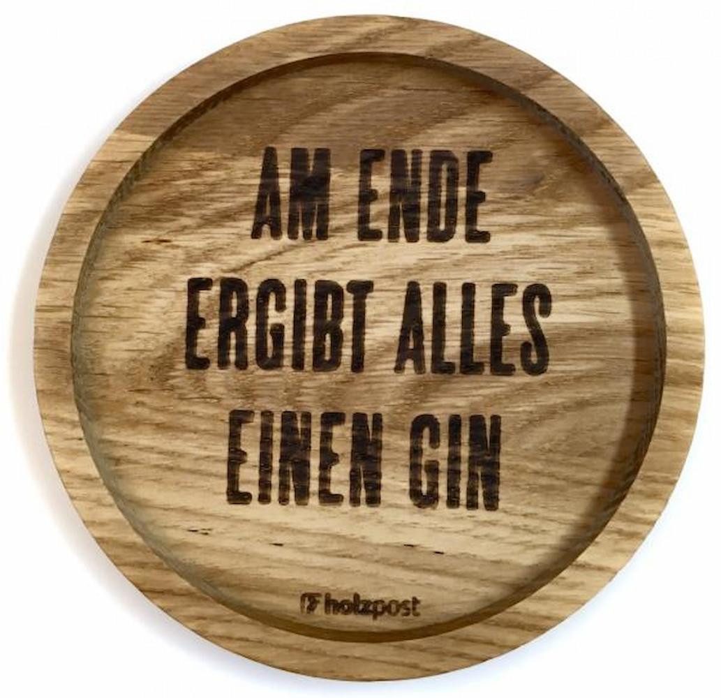 holzpost GmbH Getränkeuntersetzer Ende, 1-tlg., massives Eichenholz, Runde Einkerbung