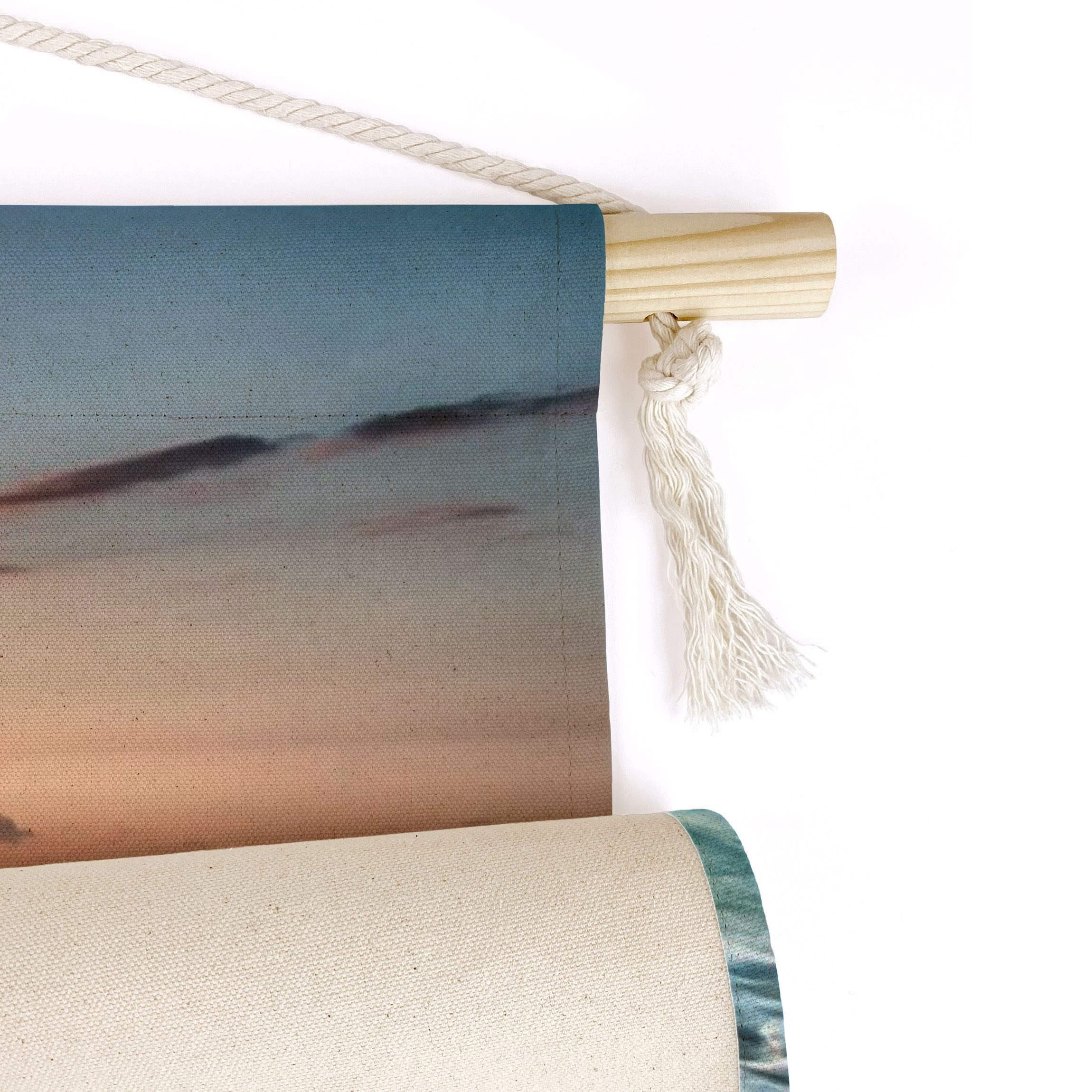 Bilderdepot24 Wandteppich modern Strand Natur blau, rechteckig, Höhe: 2.6 mm, großes Wandbild aus Natur-Baumwolle Wandbehang Stoffbild Tuch Wollseil