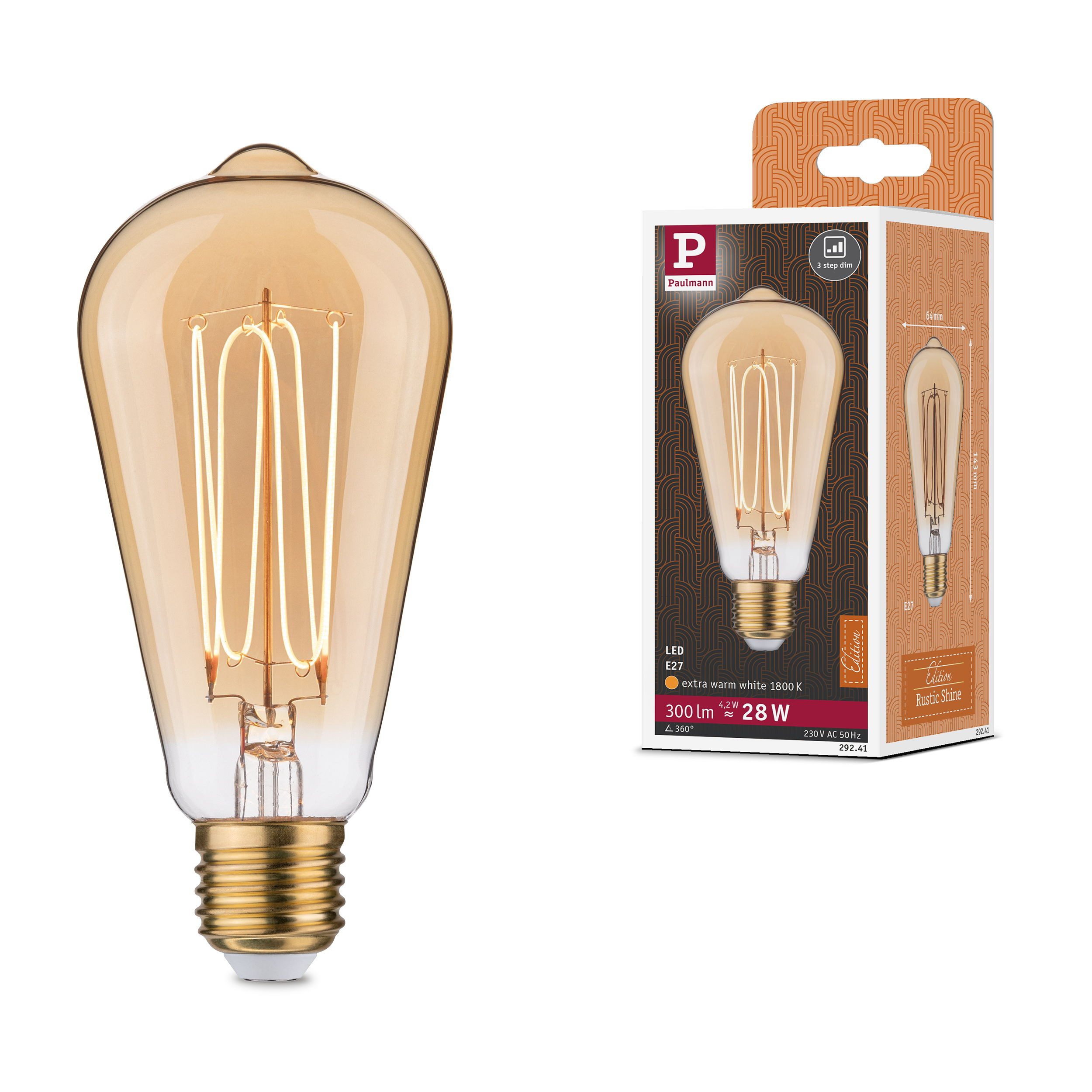 Paulmann LED-Leuchtmittel Rustic Shine ST64 300lm 4,2W 1800K I gold 230V, E27, 1 St.