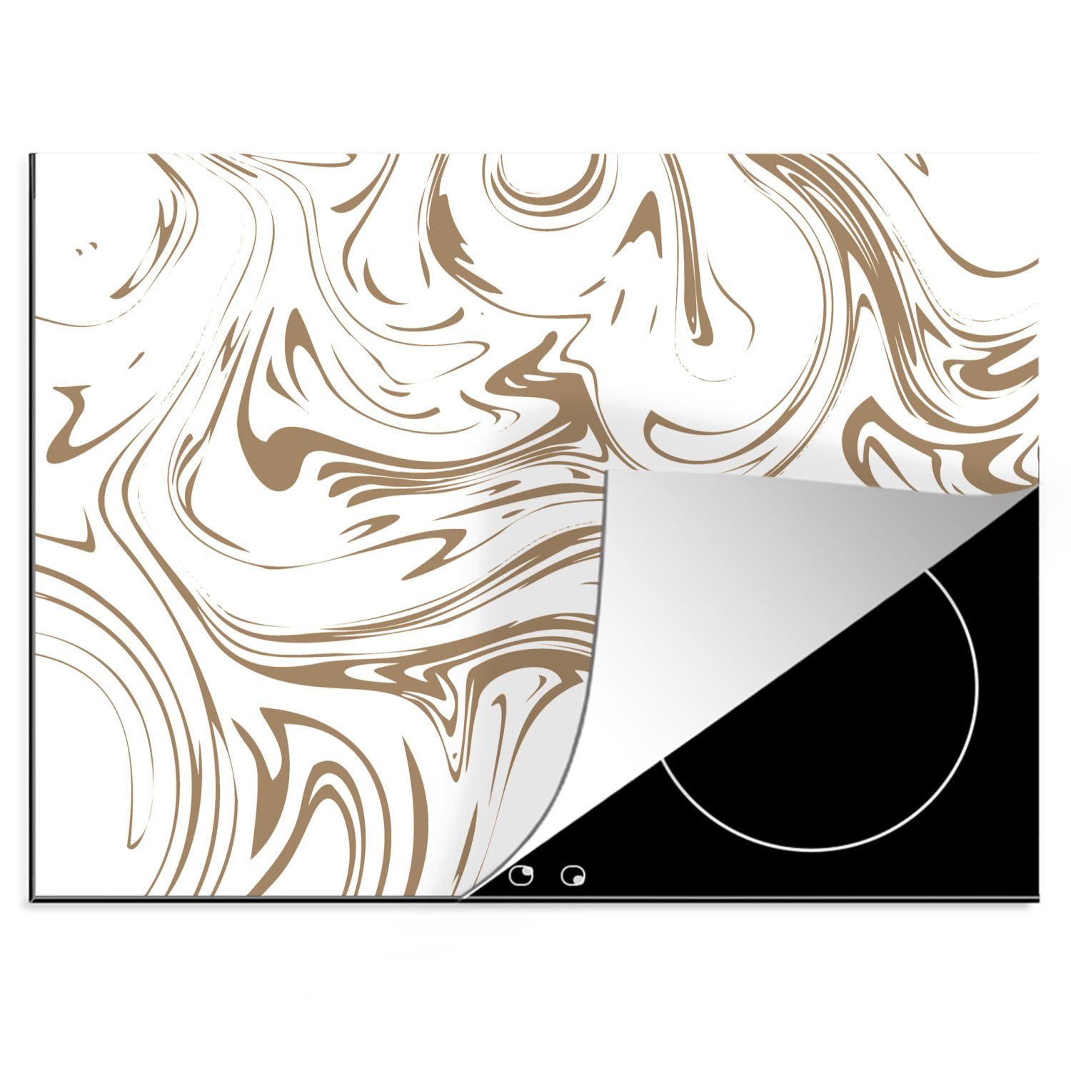 MuchoWow Herdblende-/Abdeckplatte Marmor - Beige - Linie, Vinyl, (1 tlg), 70x52 cm, Mobile Arbeitsfläche nutzbar, Ceranfeldabdeckung