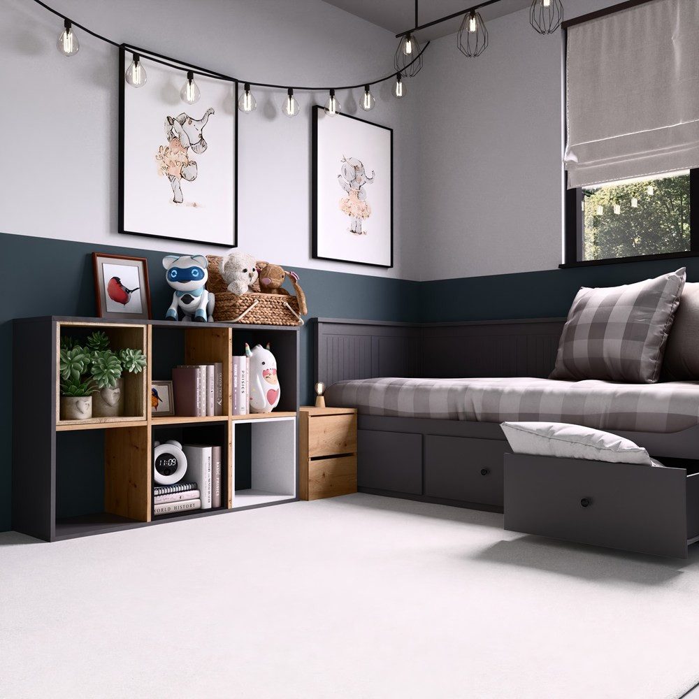 Raumhirsch Furniture Standregal Regal, Standregal, Bücherregal mit 6 Fächern, Maße 75 x 30 x 110 cm, einfache Montage, für Bücher, Spielzeug und Wohnaccessoires