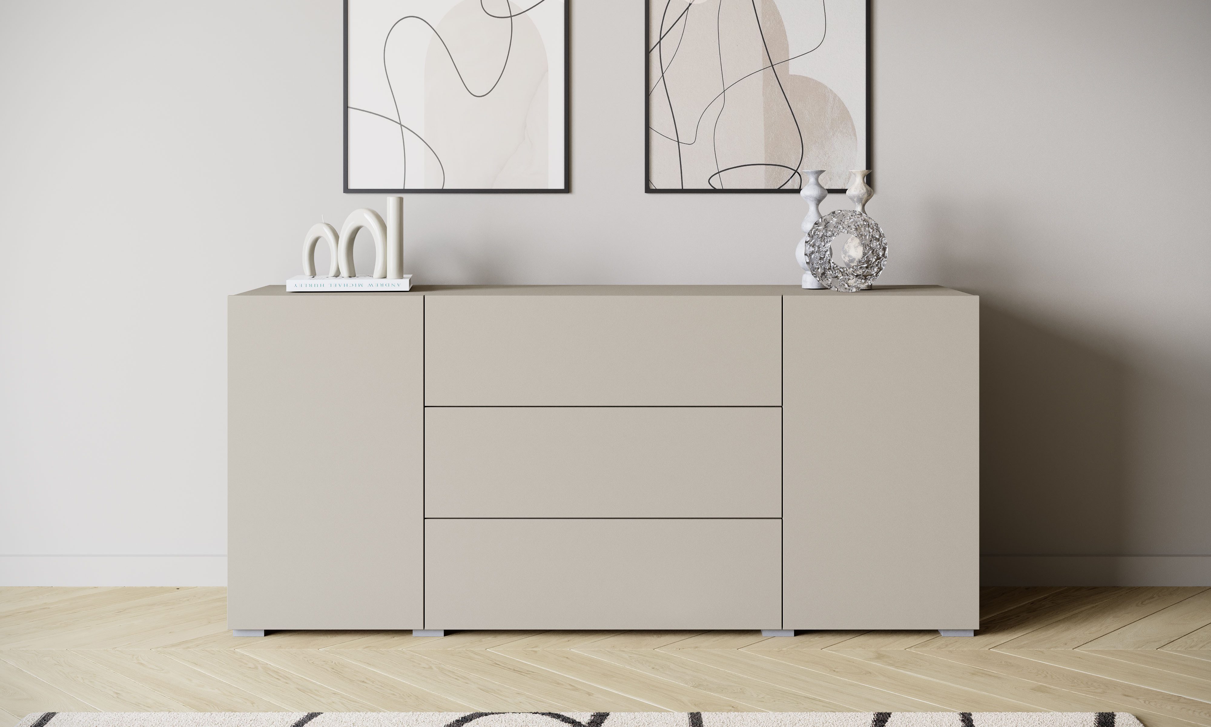 Home affaire Sideboard BERLIN, Moderne grifflose Kommode Breite 150 cm, 4 Schubkästen/ 2 Türen