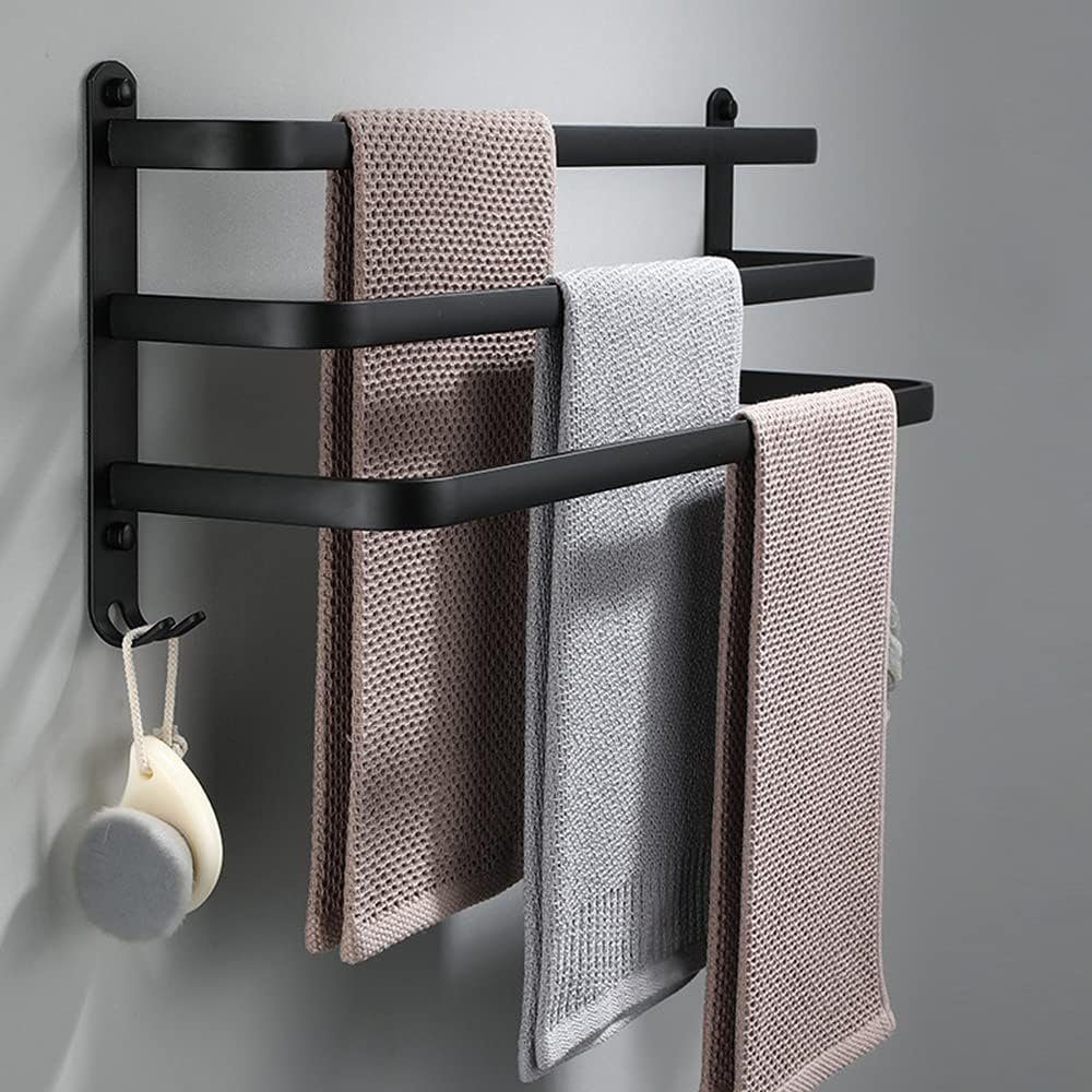 Houhence Handtuchhalter Handtuchhalter Schwarz Matt Kein erforderlich (60 drei Handtuchhalter cm, Stangen), die Wand für Installation Bohren